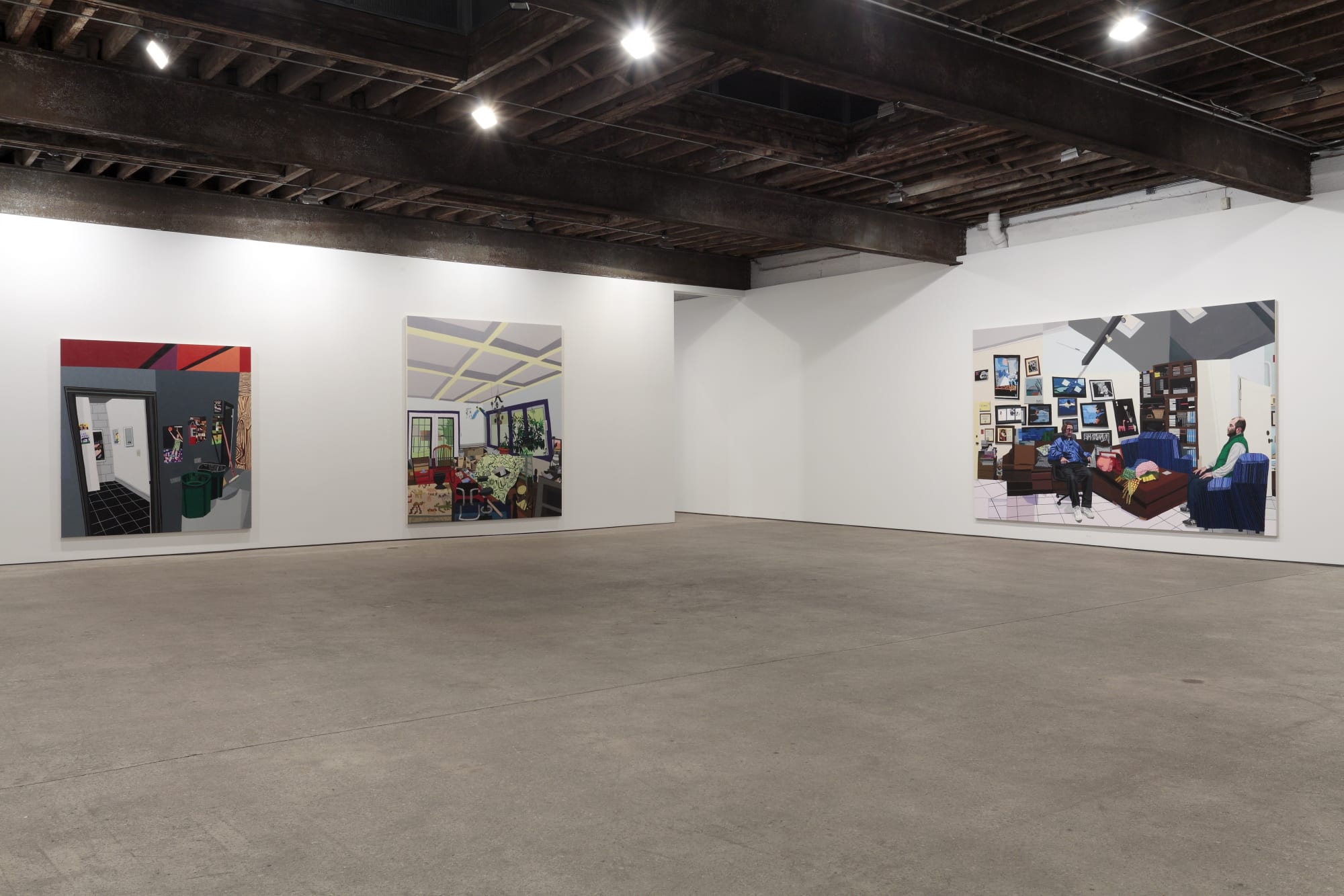Installation view of Jonas Wood's third solo show at Anton Kern Gallery. Many works featured.