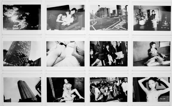 Installation view of Araki's rarely seen body of work. Detail view of Araki's photographs.
