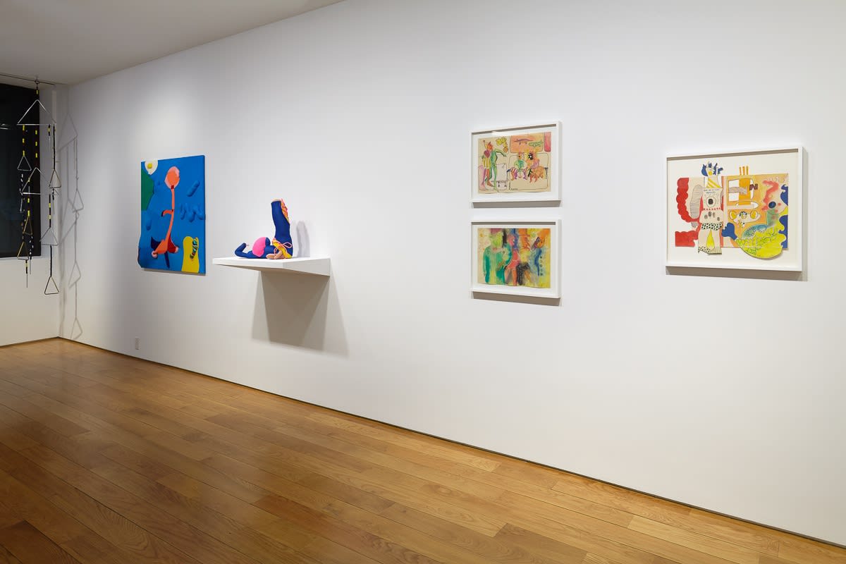 installation view of group show 'Samba in the Dark'. Multiple smaller works shown,