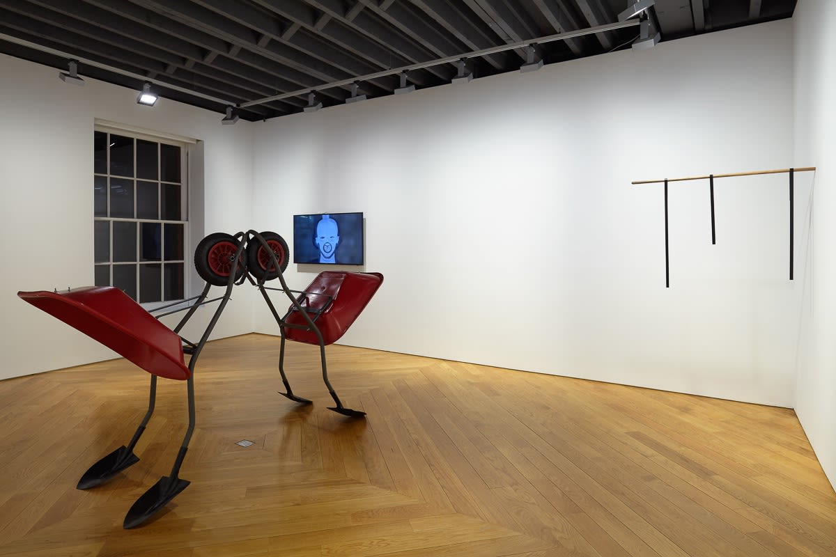 installation view of group show 'Samba in the Dark'. Marepe's A Coruja (The Owl) alongside some smaller works.