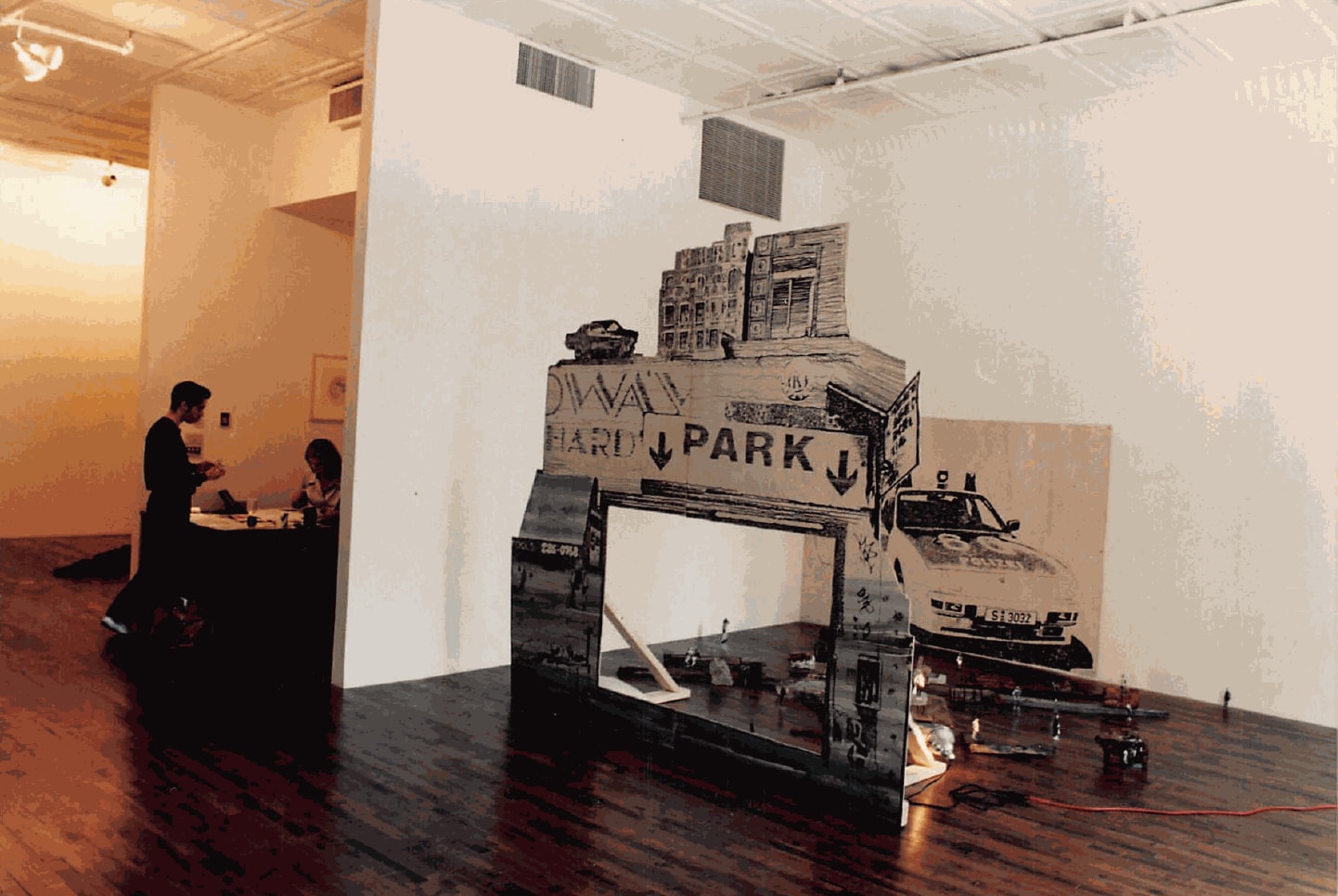 Installation view of Angus Fairhurst and Lothar Hempel's collaborative show – the first show at Anton Kern Gallery. Hempel's resistance to high art feature here in his sculpture.