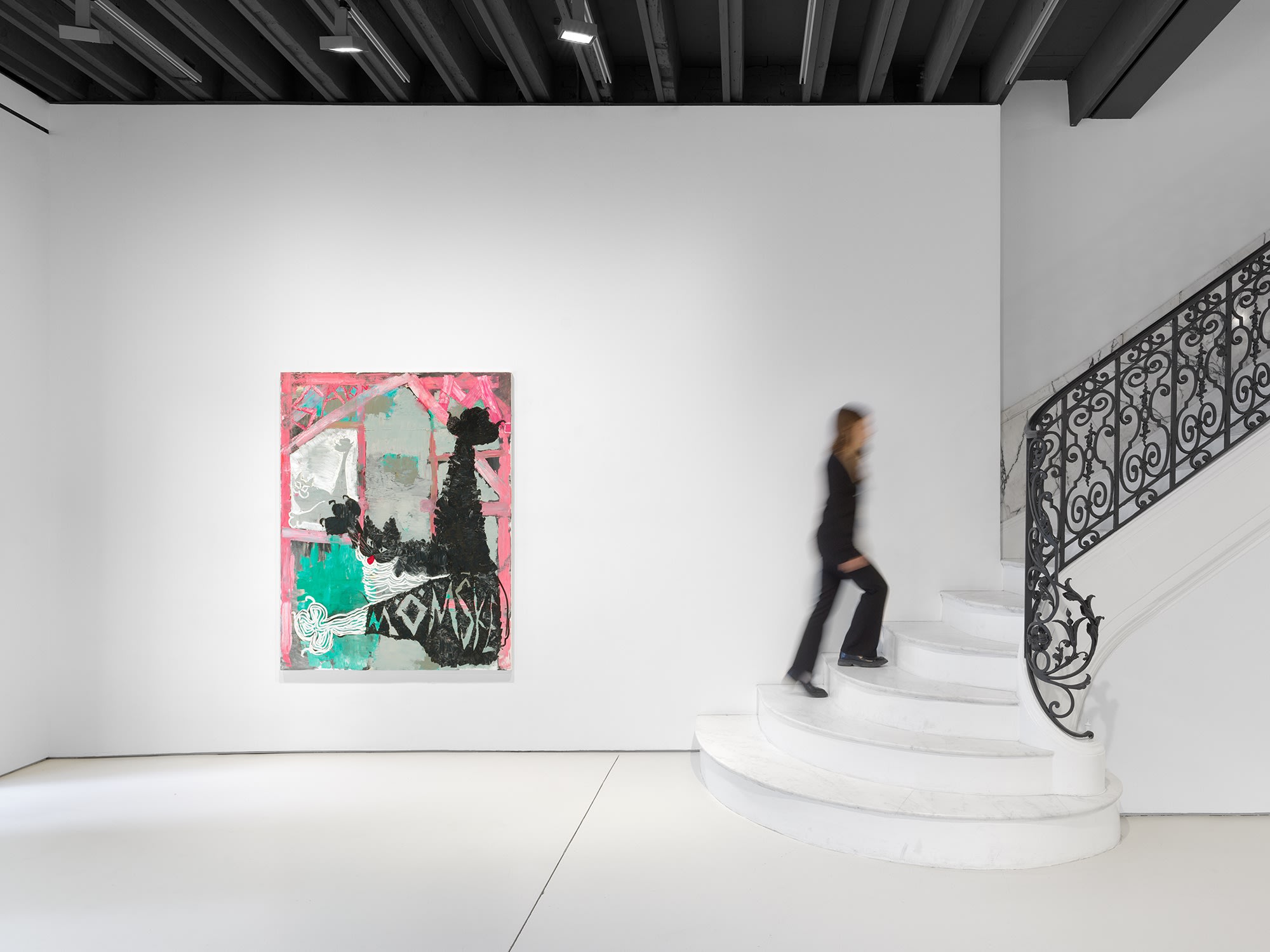 Installation view at Anton Kern Gallery, First Floor, Bendix Harms paintings, 2021. Movement shot.