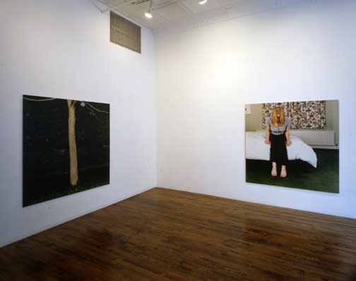 Installation view of Sarah Jones' first solo show in New York, featuring a group of photographs. Two works featured