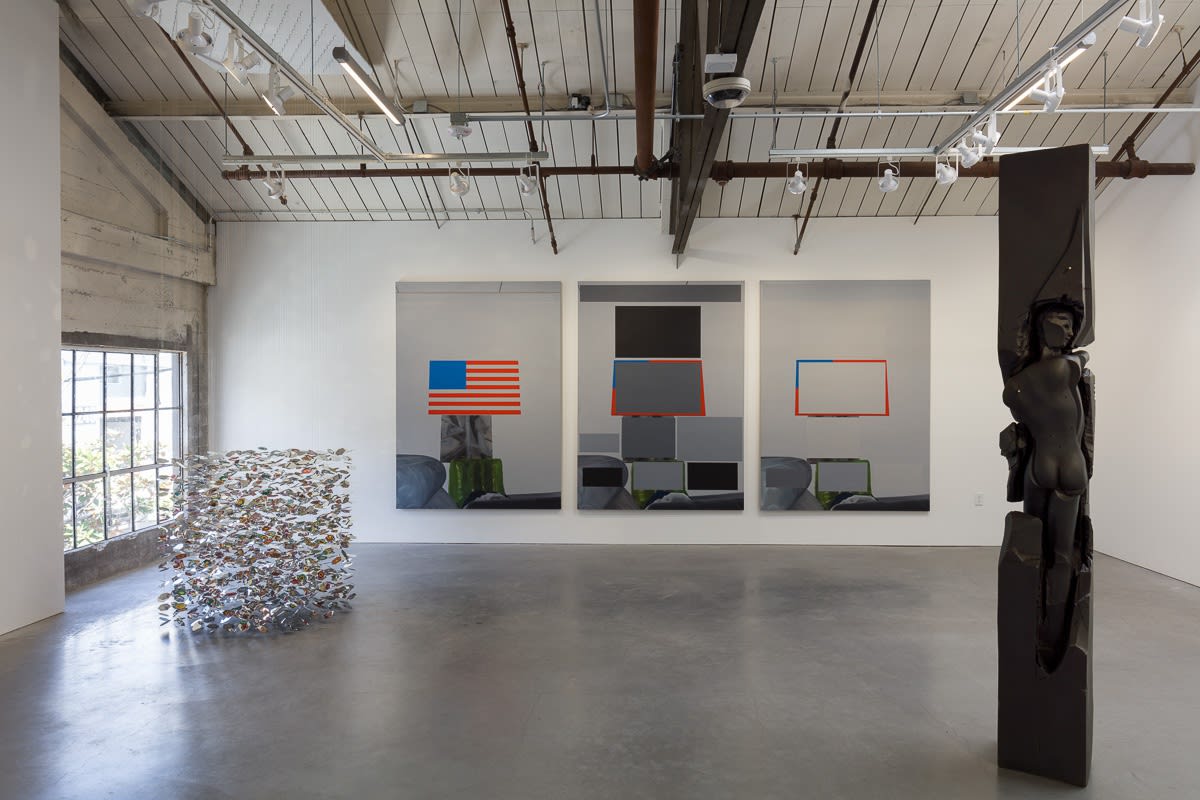 Installation view of the group show coordinated by Kreps and Kern Galleries, featuring many artists. Monahan and Havekost featured.
