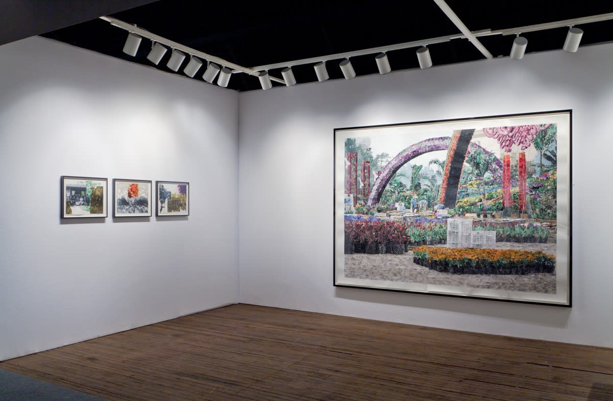 Installation view of Marcel Odenbach's presentation of works at ADAA 2015. Three works shown.