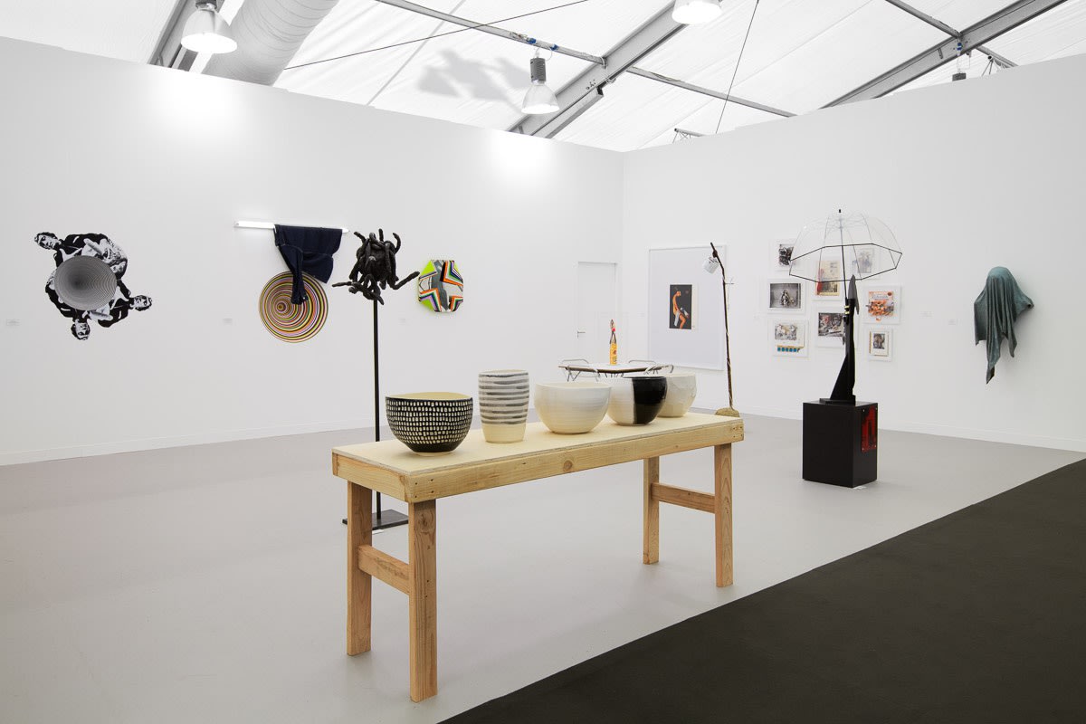 Installation view of the Anton Kern booth at Frieze London 2012. Shio Kusaka's ceramic pots featured at the front of the booth.