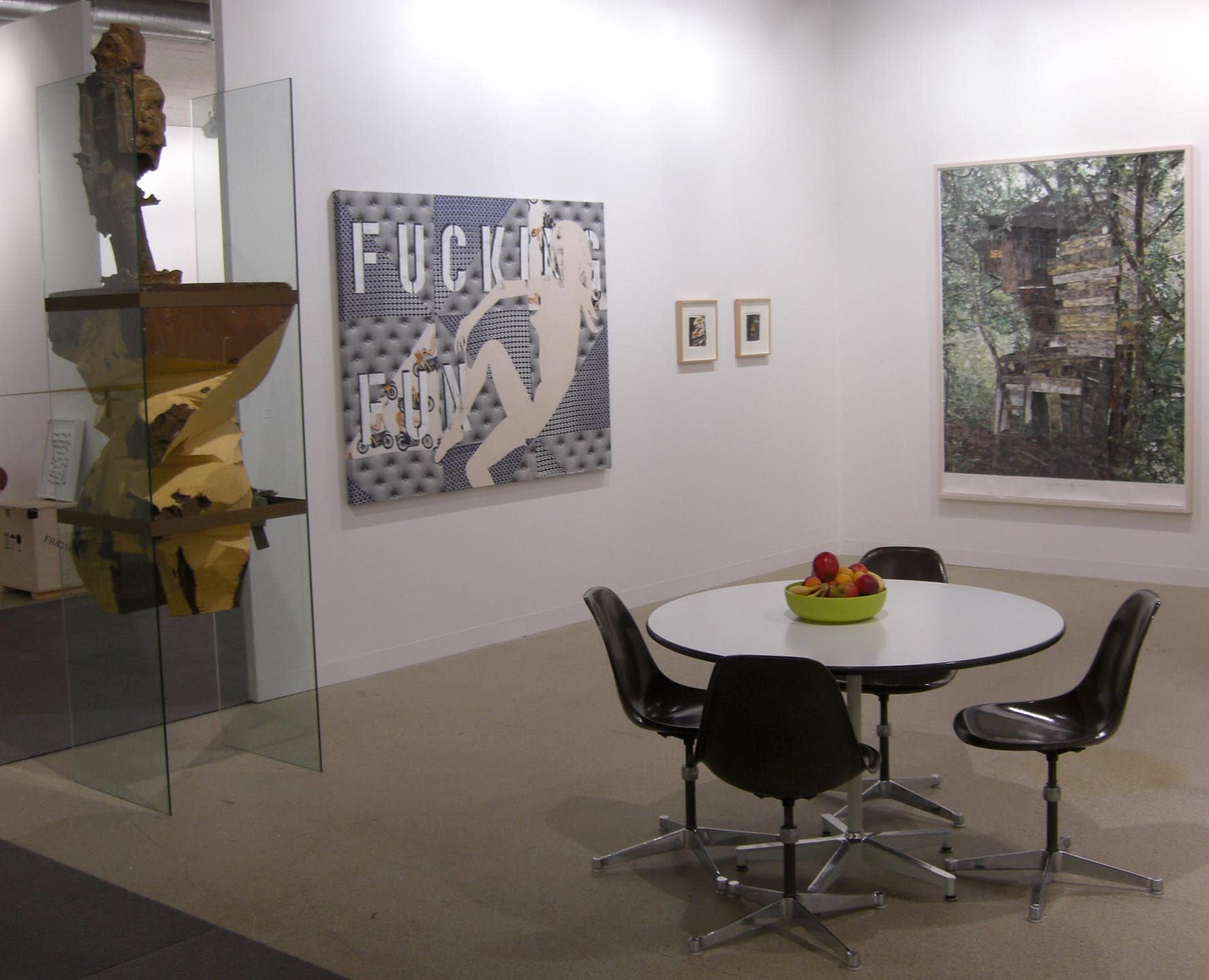 Installation view of the AKG booth at Basel 2008, featuring works by Lara Schnitger.