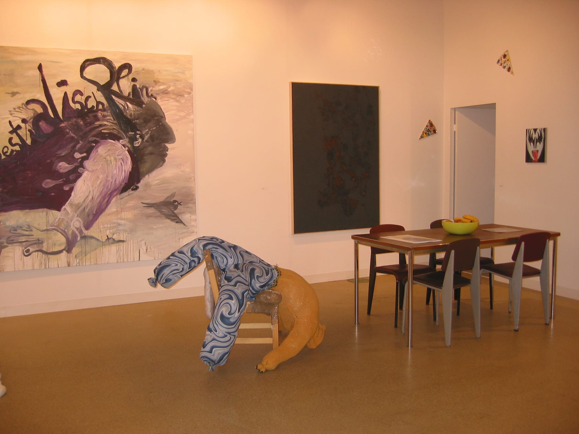 Installation view of the AKG booth at Basel 2006, featuring large-scale paintings by Bendix Harms.