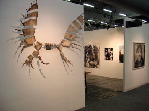 Installation view of the Anton Kern booth at the Armory Show 2008. Works from Michael Joo and Lothar Hempel featured on the exterior of the booth.