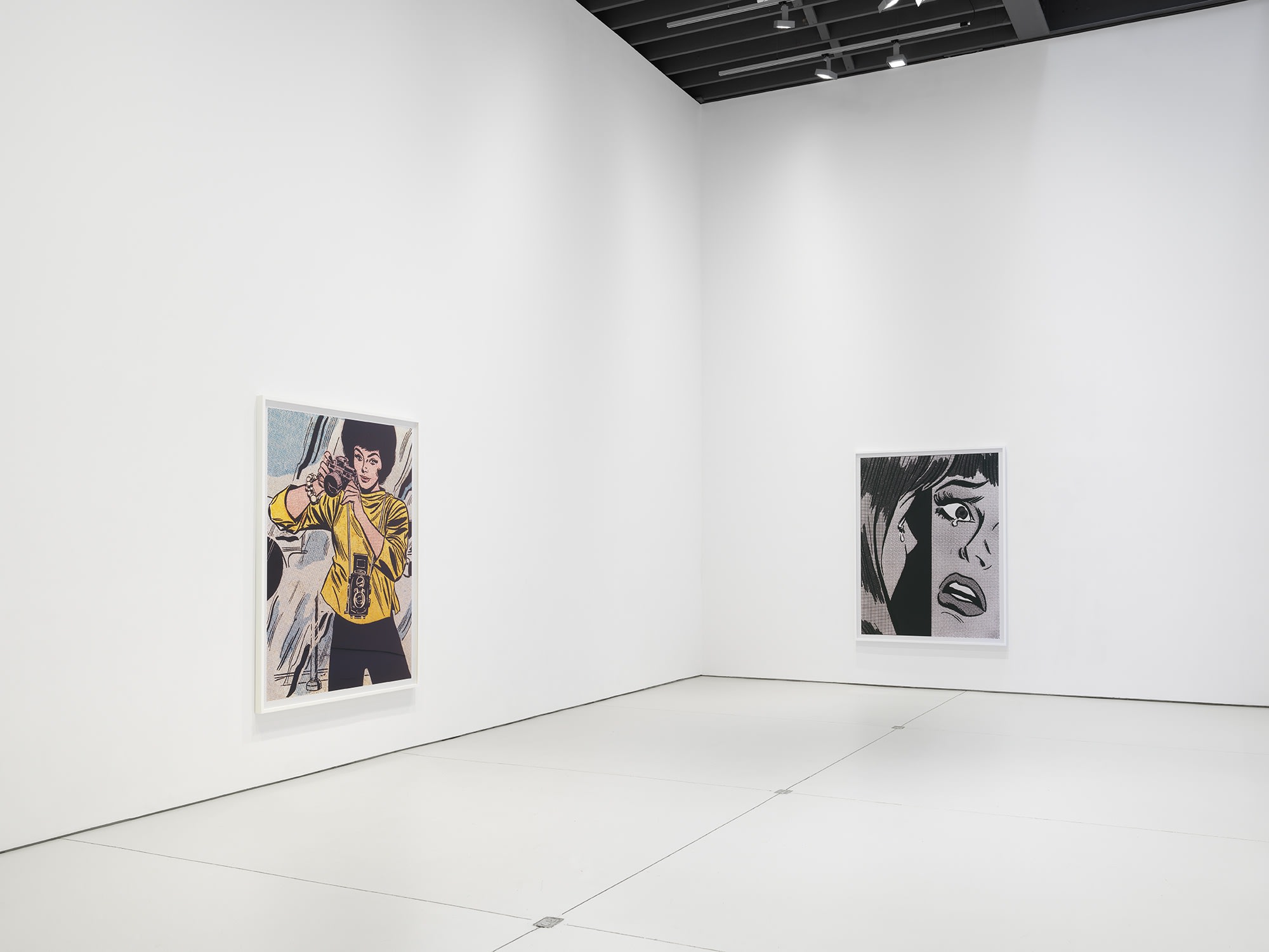 Installation view of Anne Collier's sixth solo show at Anton Kern Gallery, featuring a new body of three distinct groups of works. Two works featured.