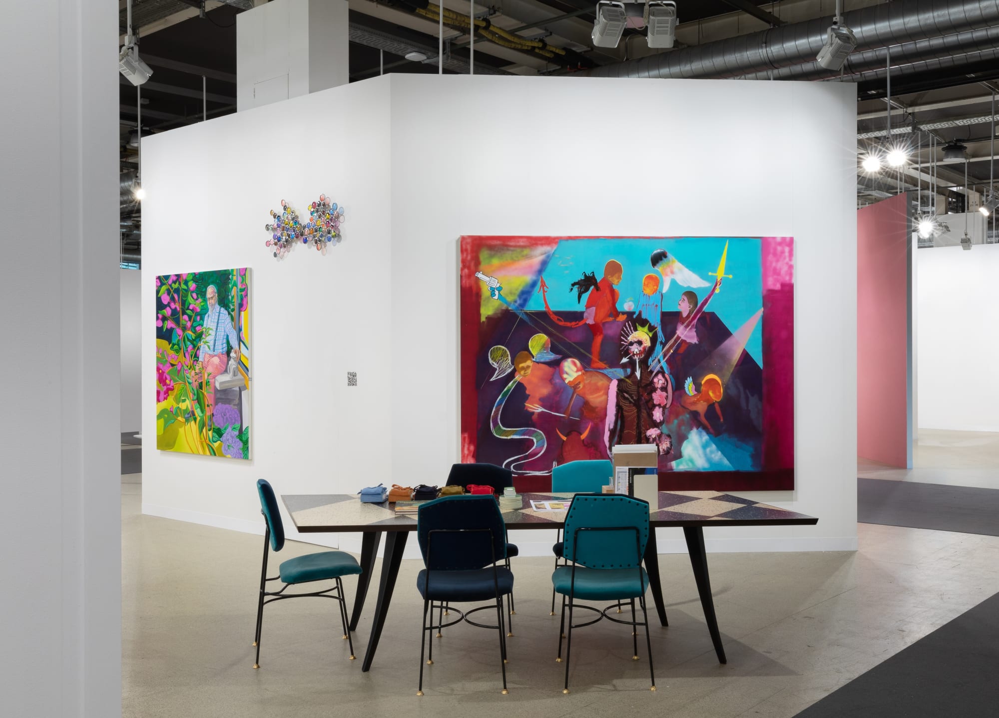 Installation view of the AKG Basel booth 2021. Pessoli, Lambie, and Nisenbaum featured.