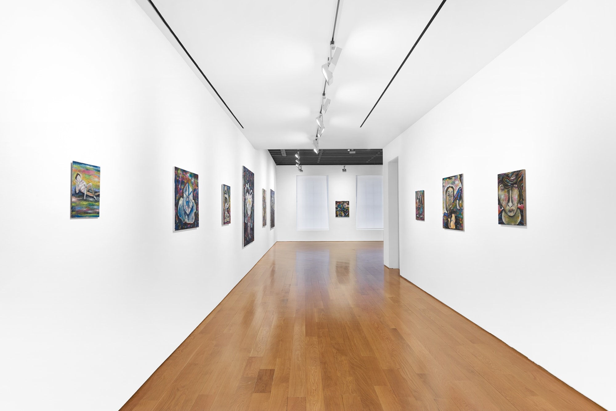Installation view in hallway of exhibition.