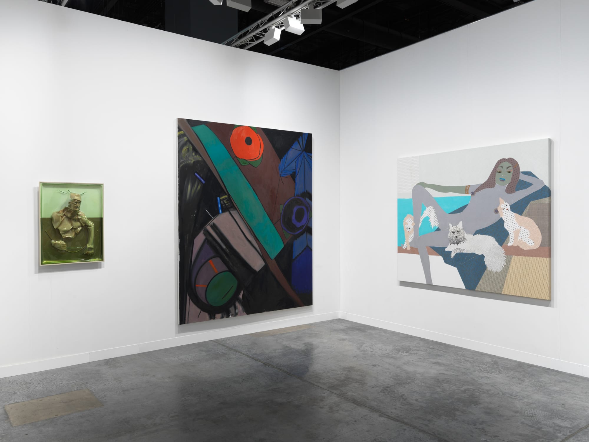 Installation view of Basel Miami booth day two hang. Three works shown.