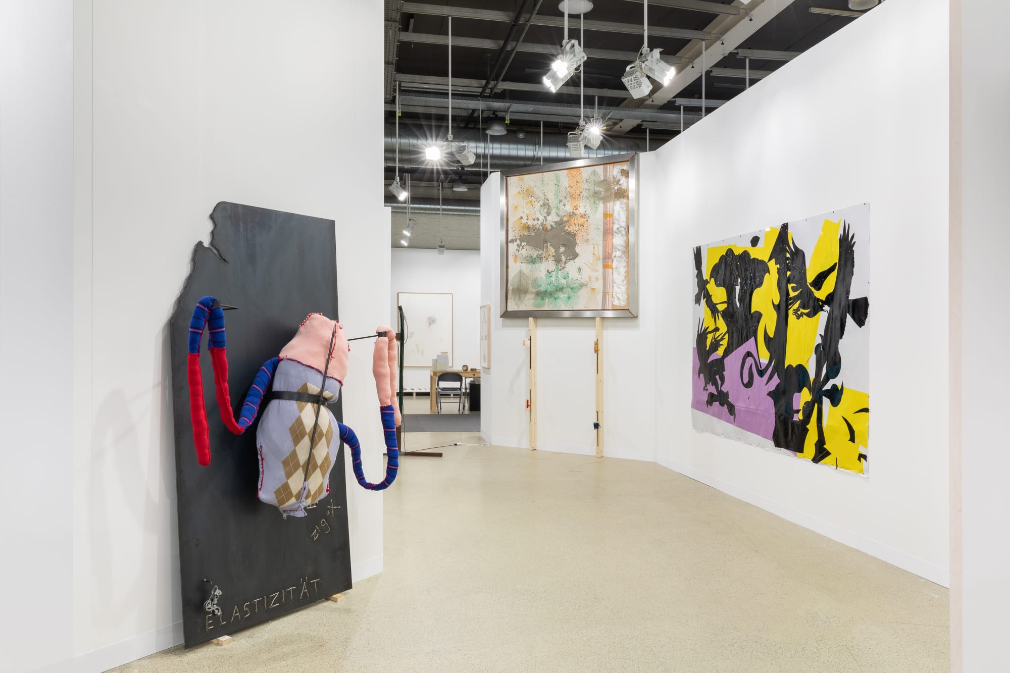 John Bock's sculpture at the forefront with Erik van Lieshout and Alvaro Barrington.