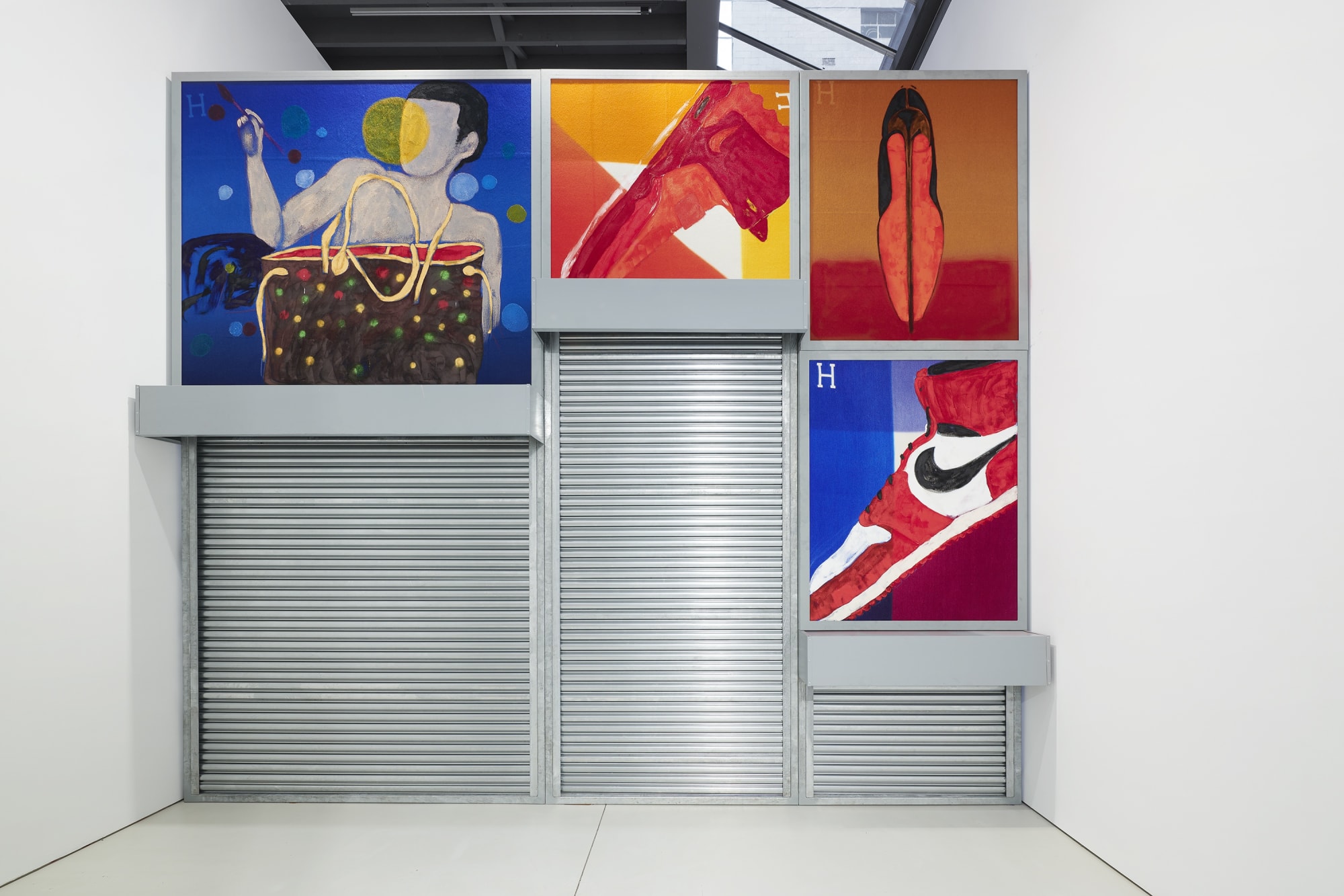 Installation view of the 2023 exhibition “Alvaro Barrington” with view of wall and artworks.