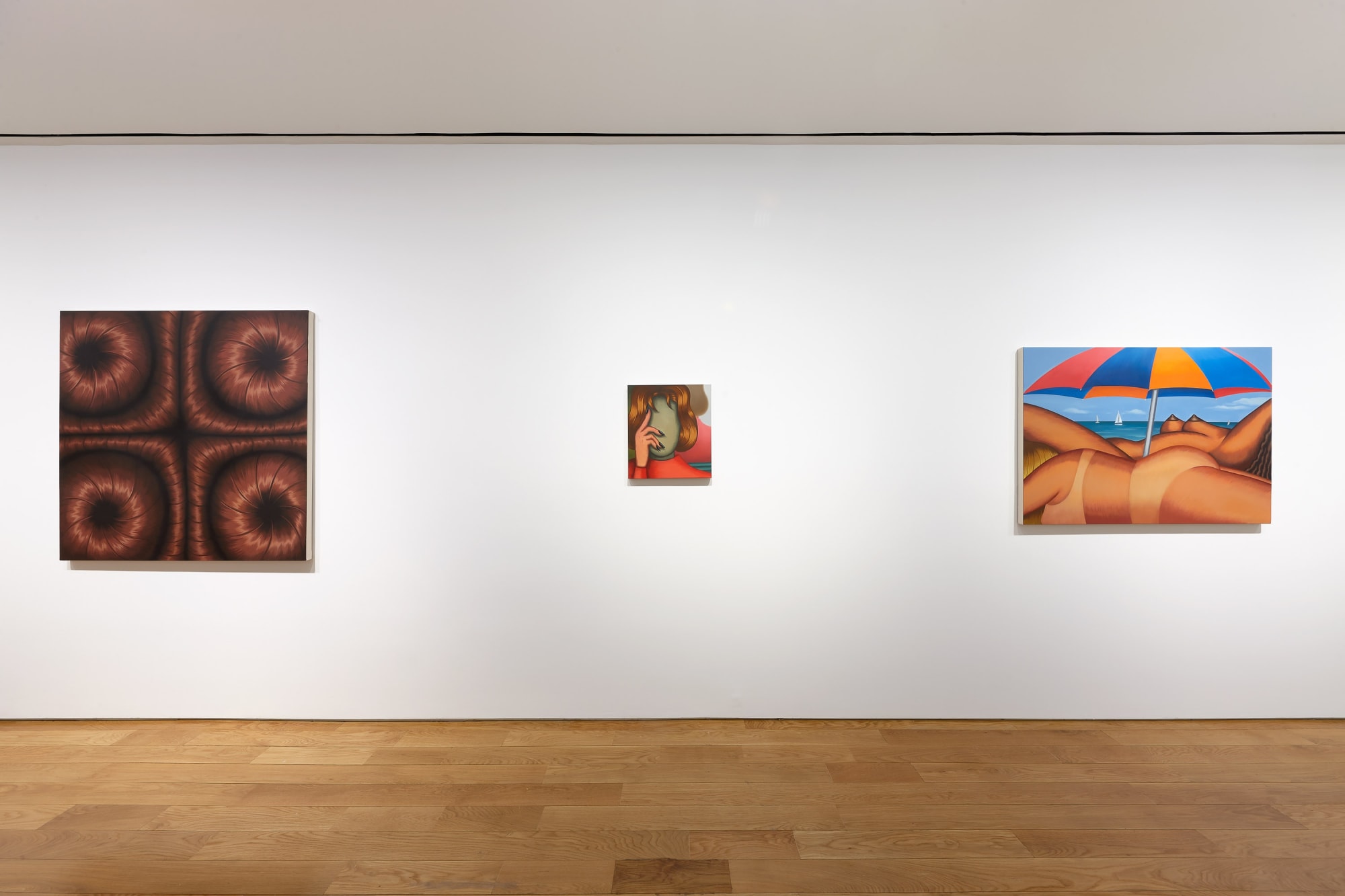 Installation view of Julie Curtiss's solo show at the gallery featuring paintings and sculptures. Three works.