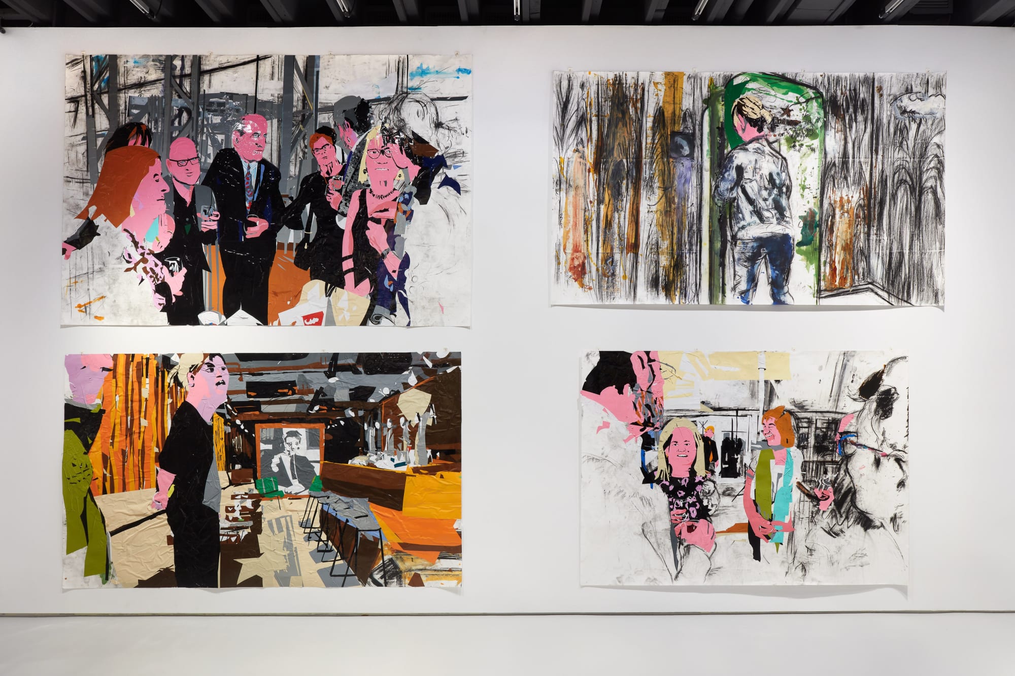 Installation view of Erik van Lieshout's exhibition at the gallery 'BEER' -- featuring an immersive Heineken installation and new collages. Four works featured.