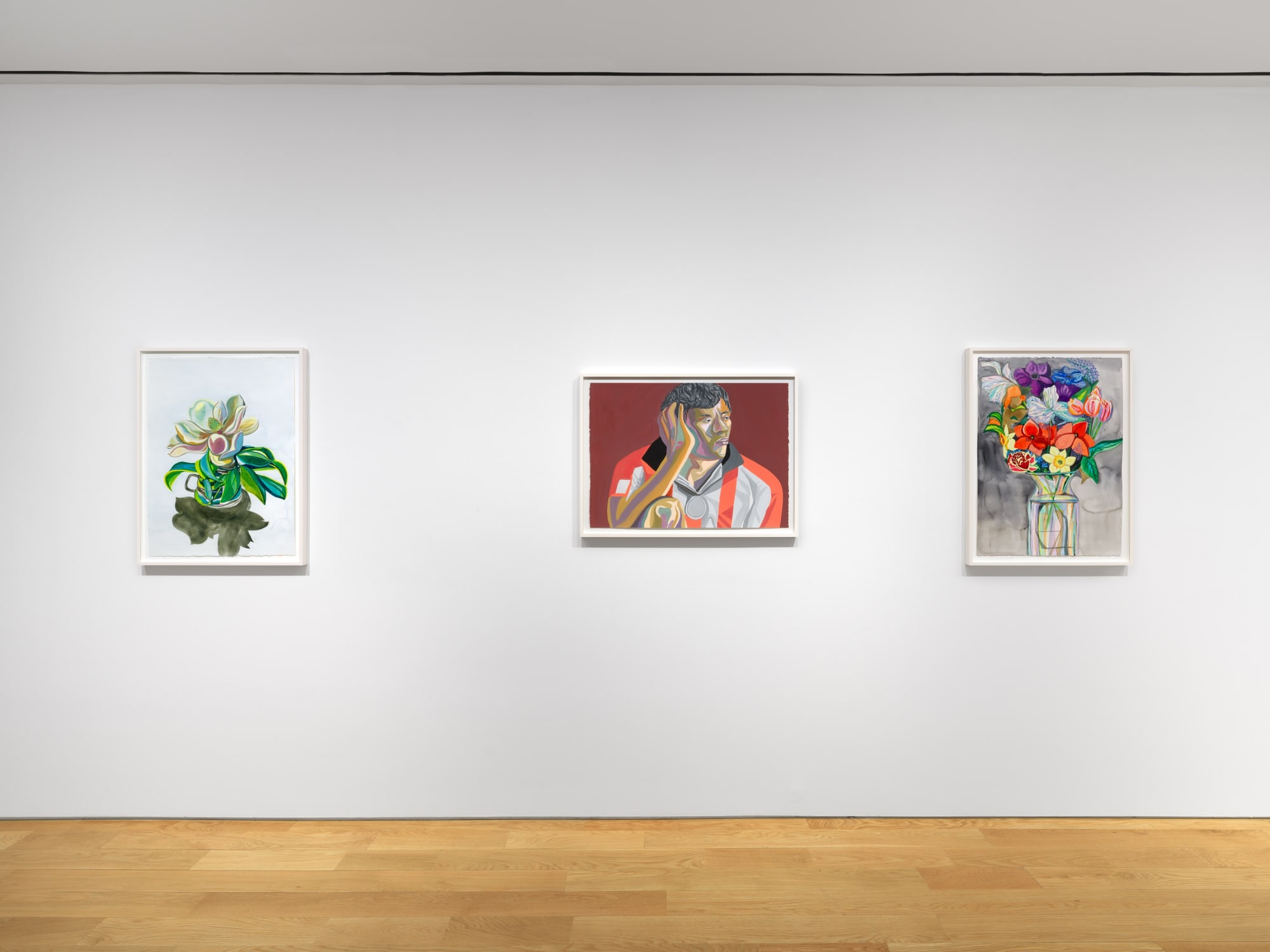 Installation view of Aliza's exhibition called "Flora," three works shown.