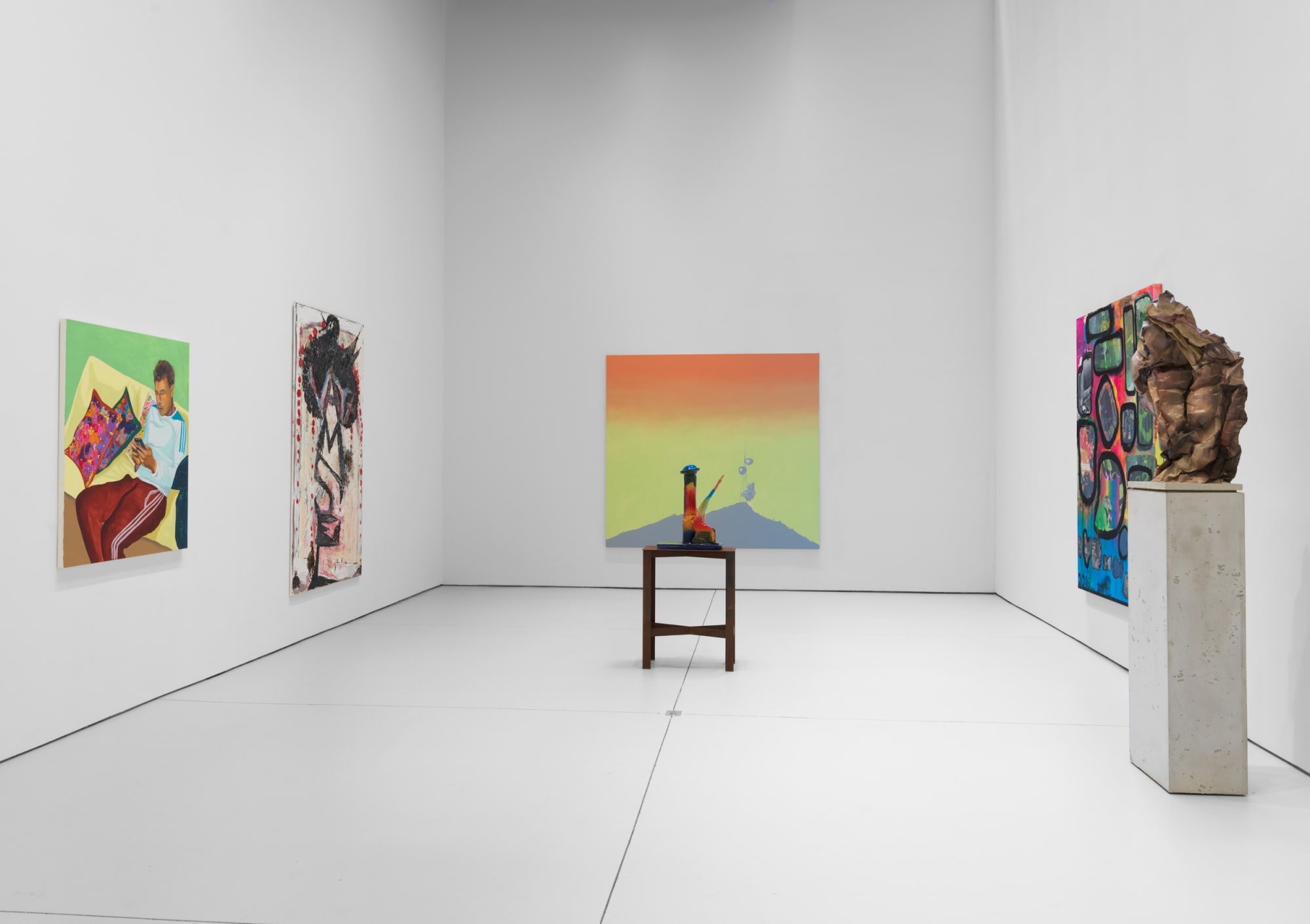 Installation view of the gallery's exhibition 'Old Technology.' A group exhibition--the first after closures due to the pandemic. Centered here is Sasnal's untitled work from 2015.