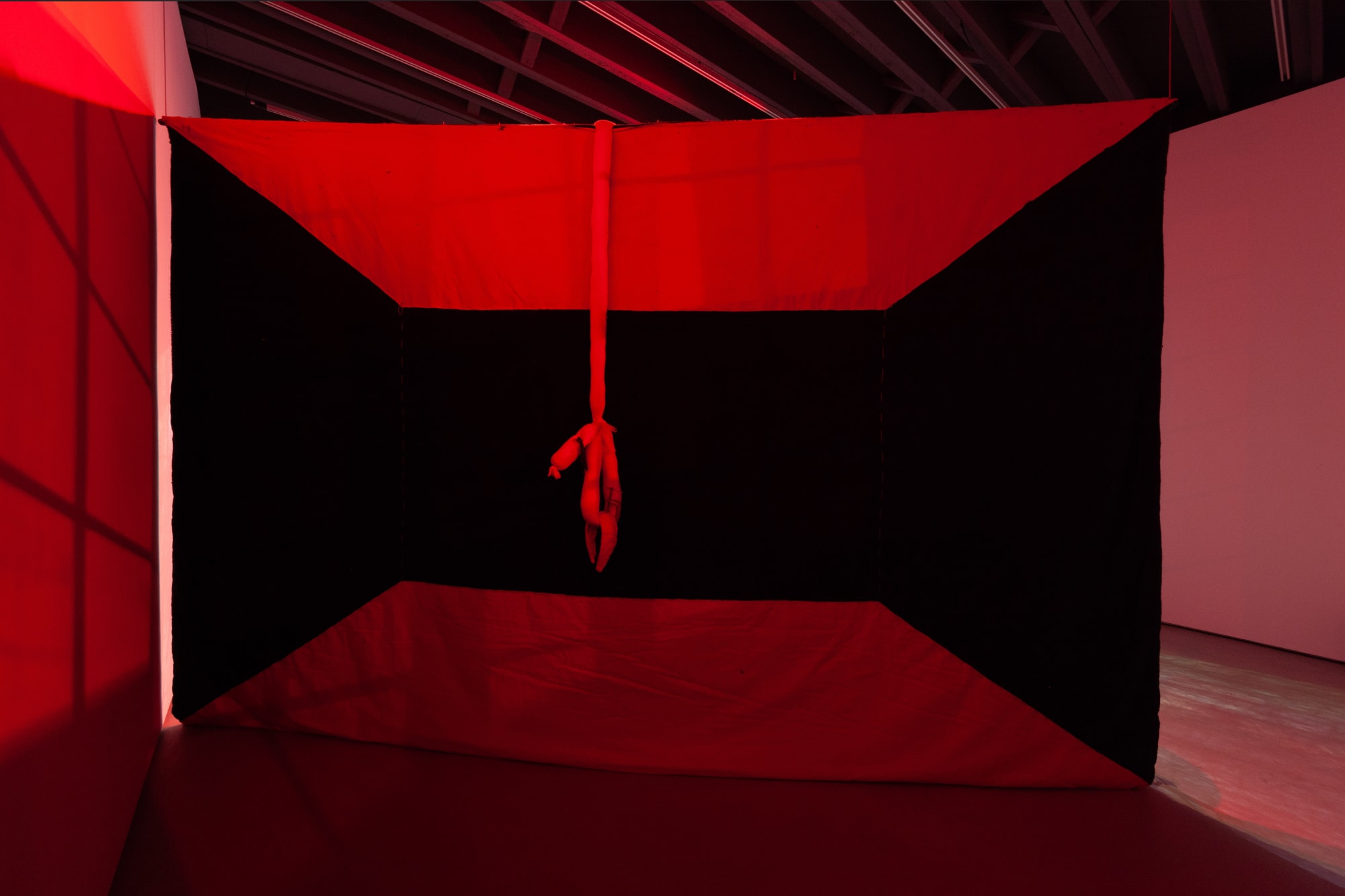 Installation view of John Bock's Dead + Juicy, a multimedia installation including film, sculpture, and a performance. Sculpture presented.