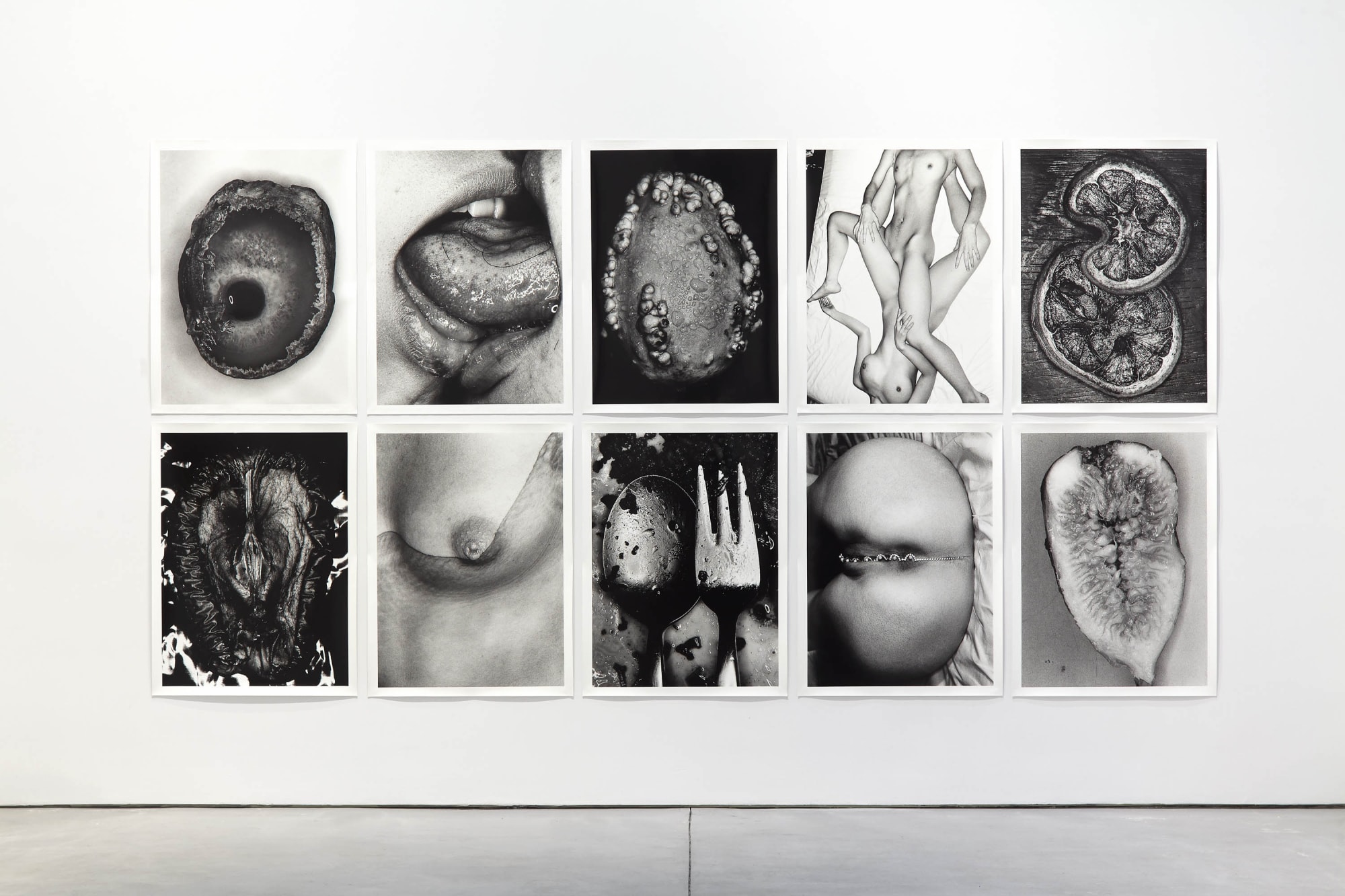 Installation view of Araki's show "I, Photography." The show featured four distinct photographic bodies of work from the Japanese artist. Detailed view of Araki's erotic works.