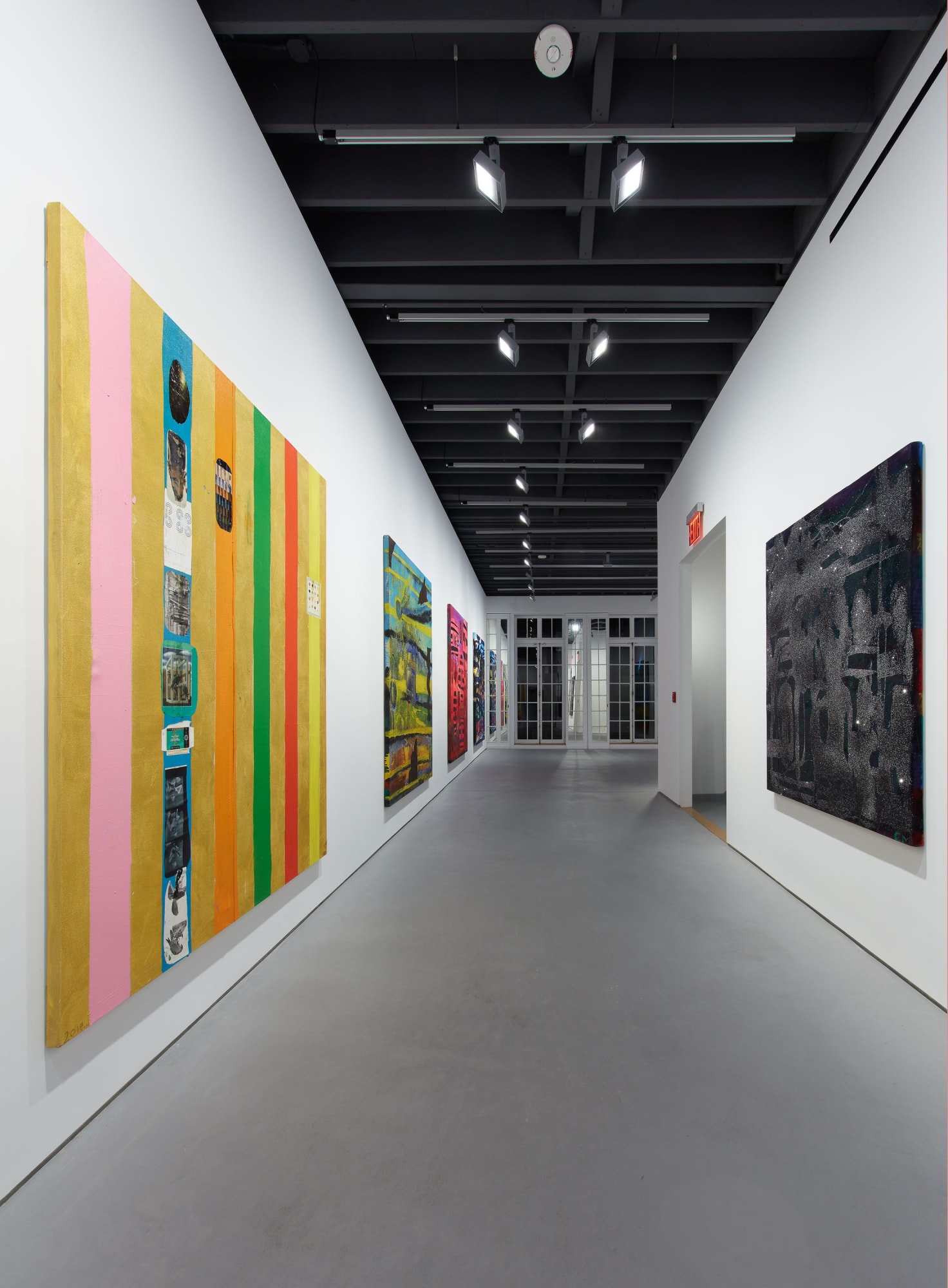 Installation view of Chris Martin's solo show. Many works presented.