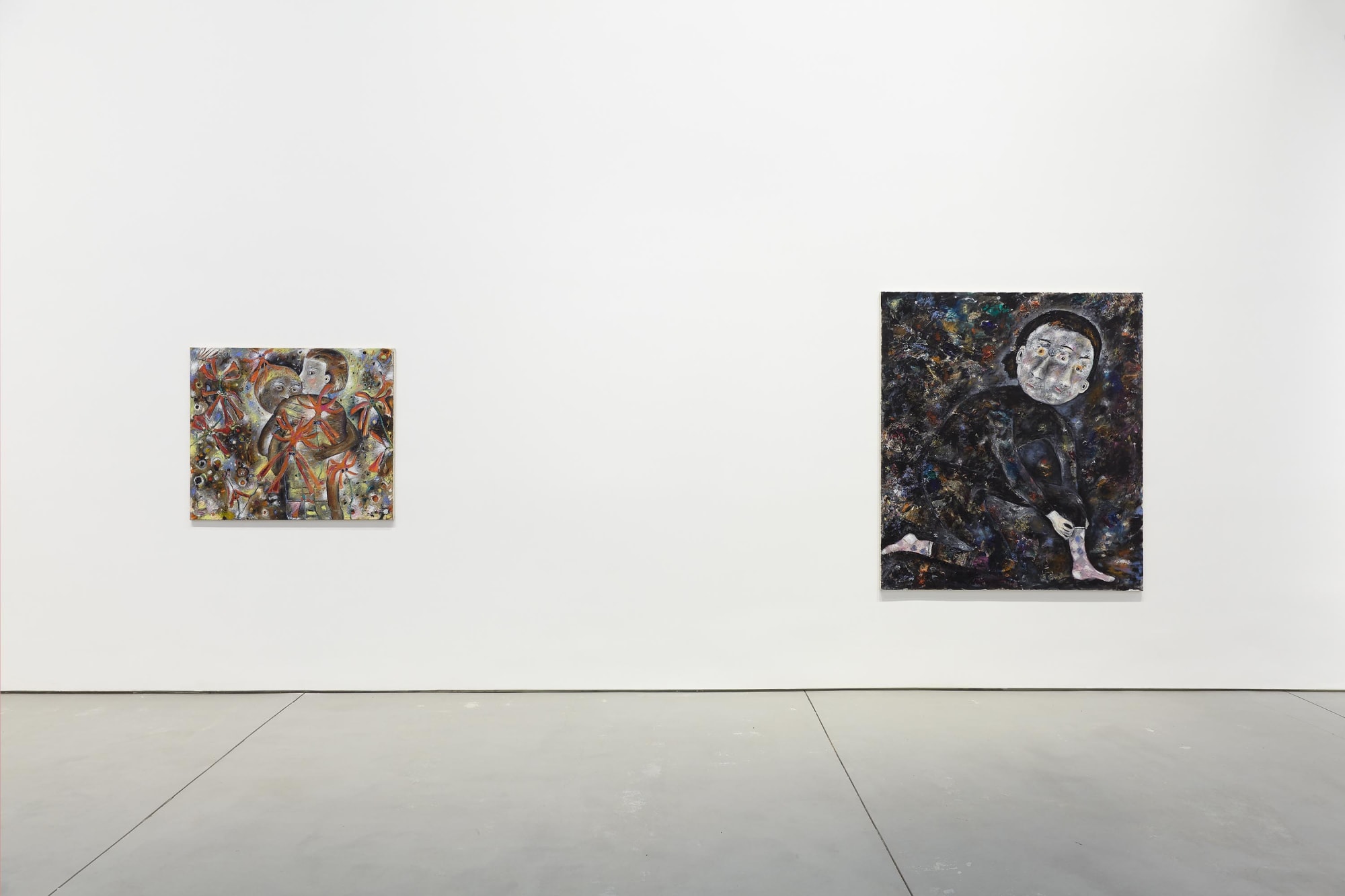 Installation view of frozen show, presenting two of the artist's works.