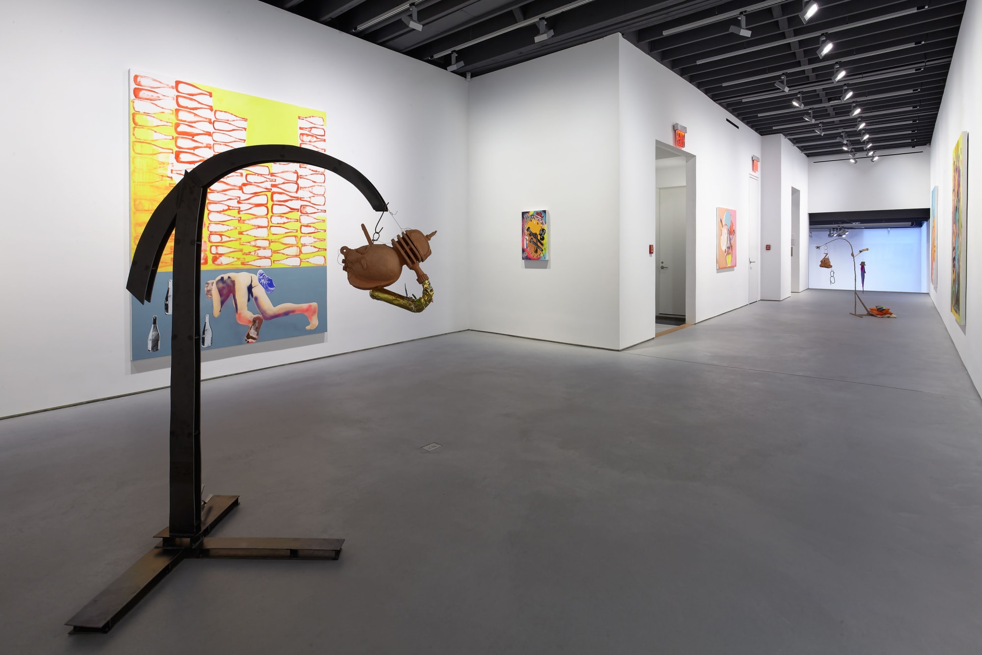 Installation view of Alessandro Pessoli's show Against Me. Sculpture and painted works shown.
