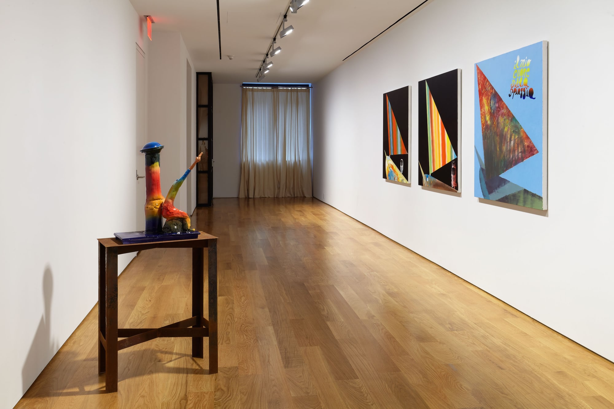 Installation view of Alessandro Pessoli's show Against Me. A few works featured.