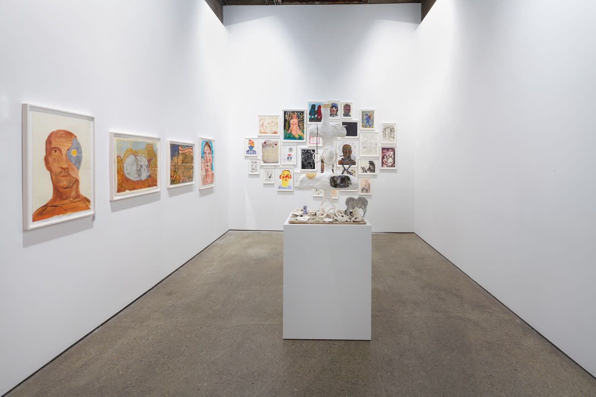 Installation view of Nicole Eisenman solo show. View of entire back gallery.