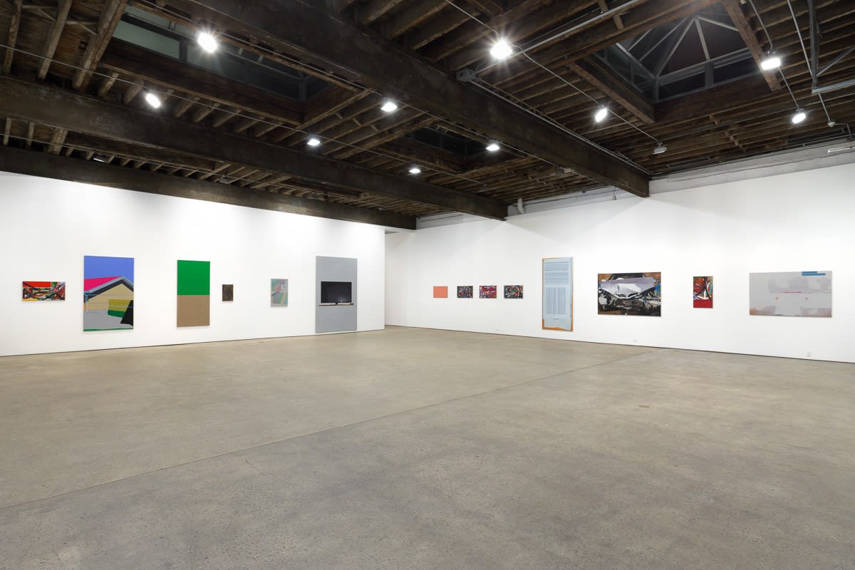 Installation view of Eberhard Havekost solo show titled Expulsion from Paradise Freeze. Distanced view of main gallery.