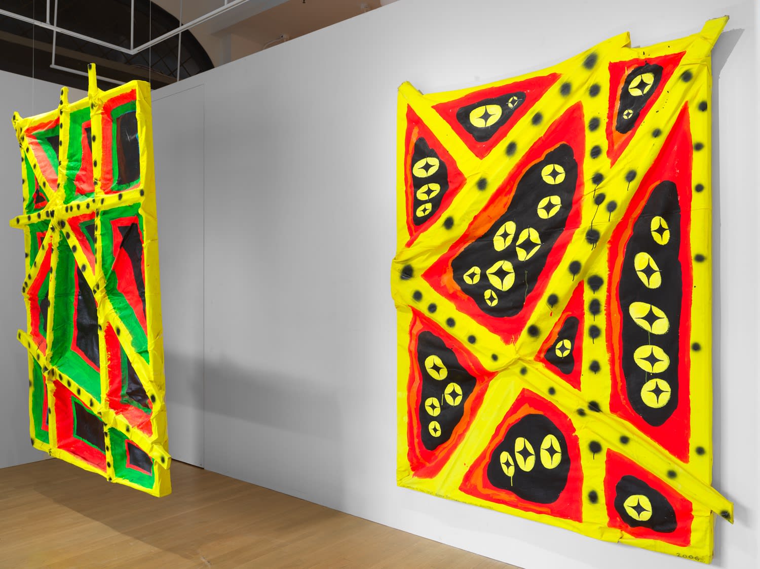 Installation view of Chris Martin's show at WINDOW, two works featured.