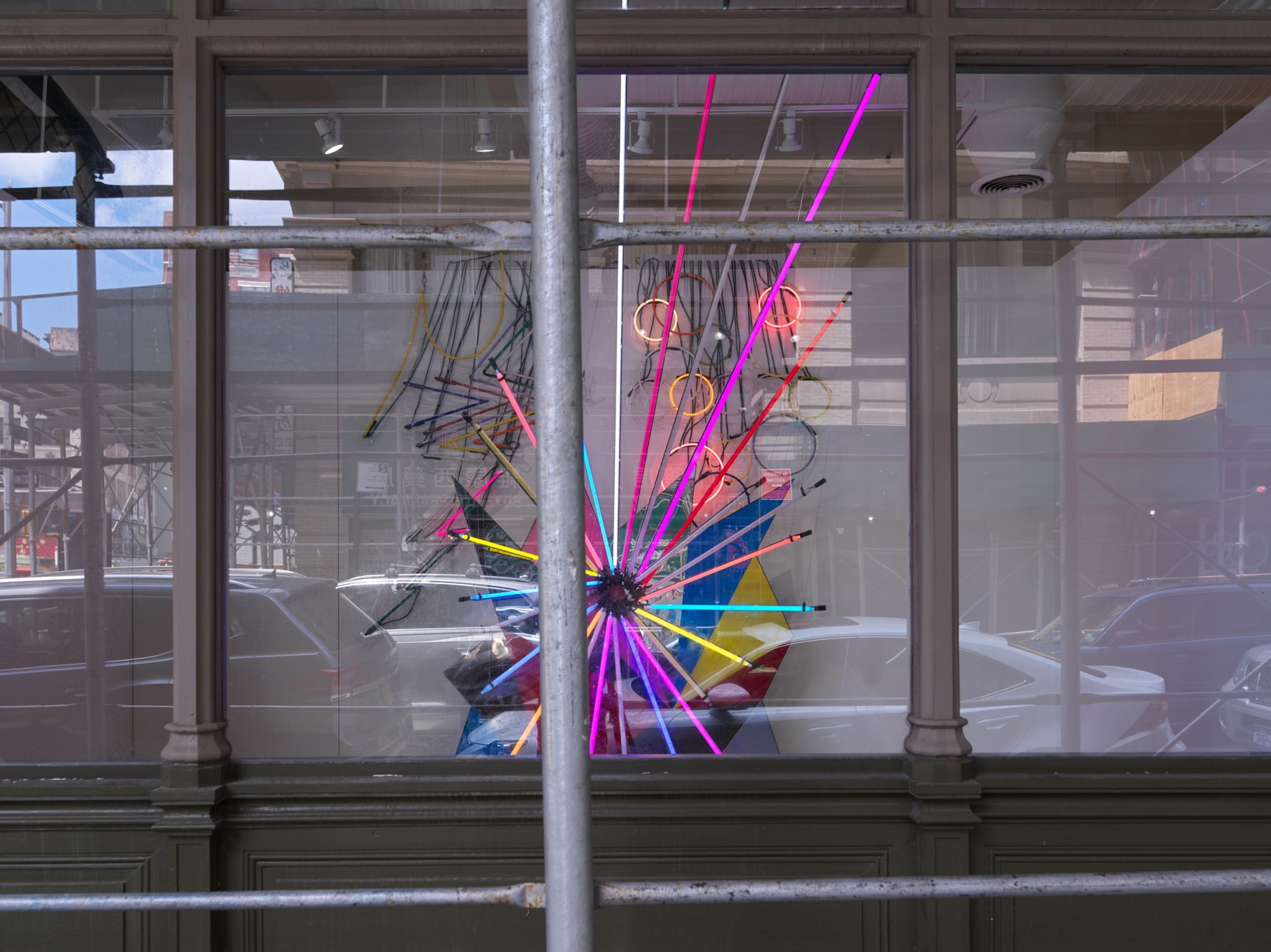 Installation view of assume vivid astro focus solo show at WINDOW. View from the street.