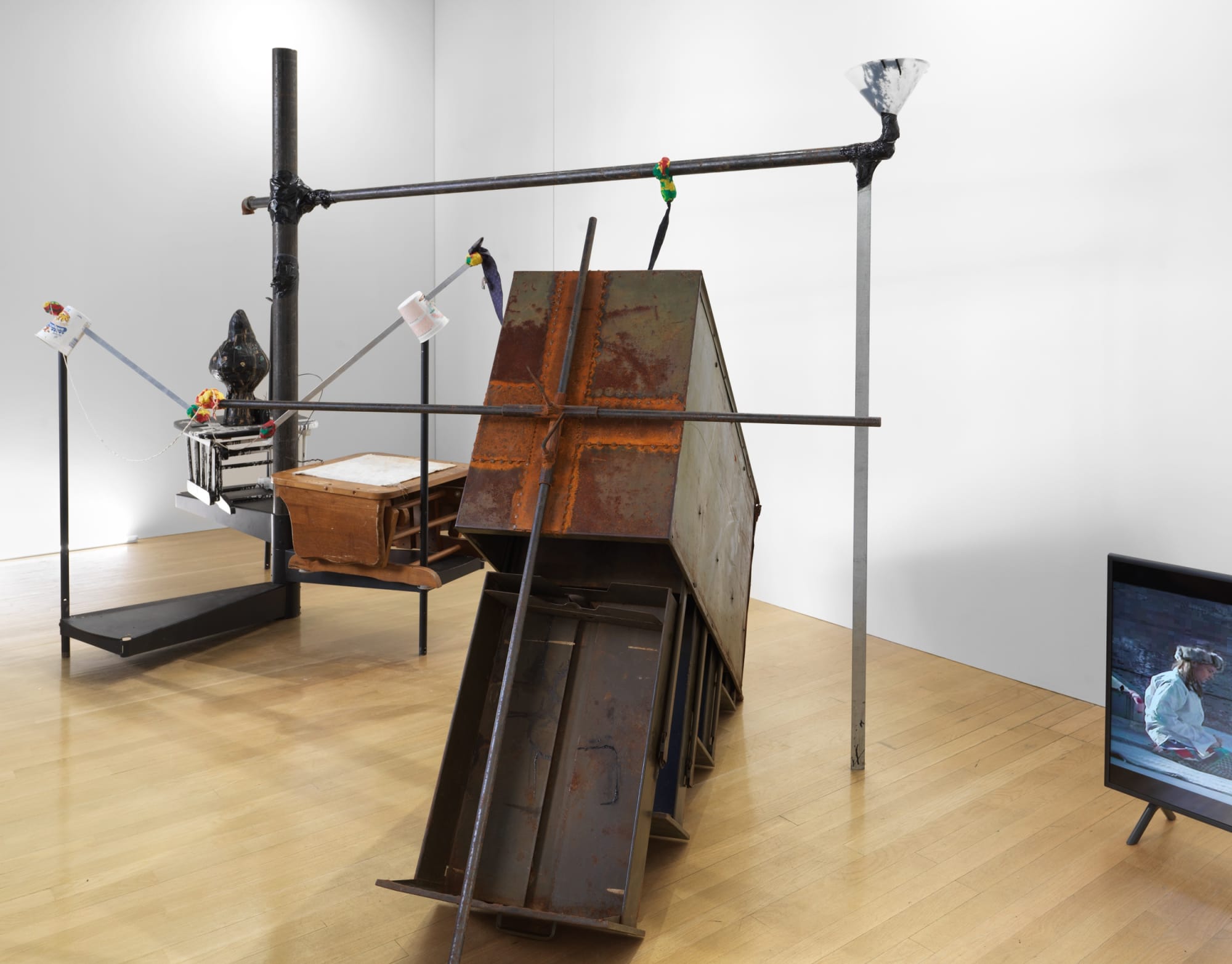 Installation view of John Bock's installation at WINDOW. One of the larger sculptures.