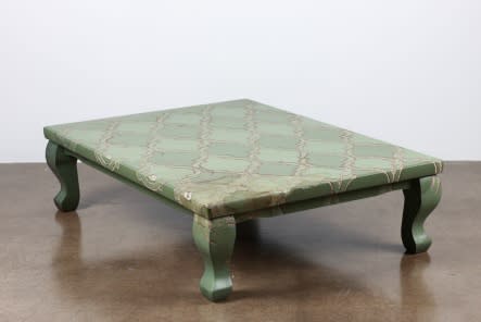 AONO FUMIAKI, MENDING, SUBSTITUTION, CONSOLIDATION, INCURSION, “Tables Covered with Floor Materials from Houses Destroyed in the Great East Japan Earthquake and Tsunami” 2012