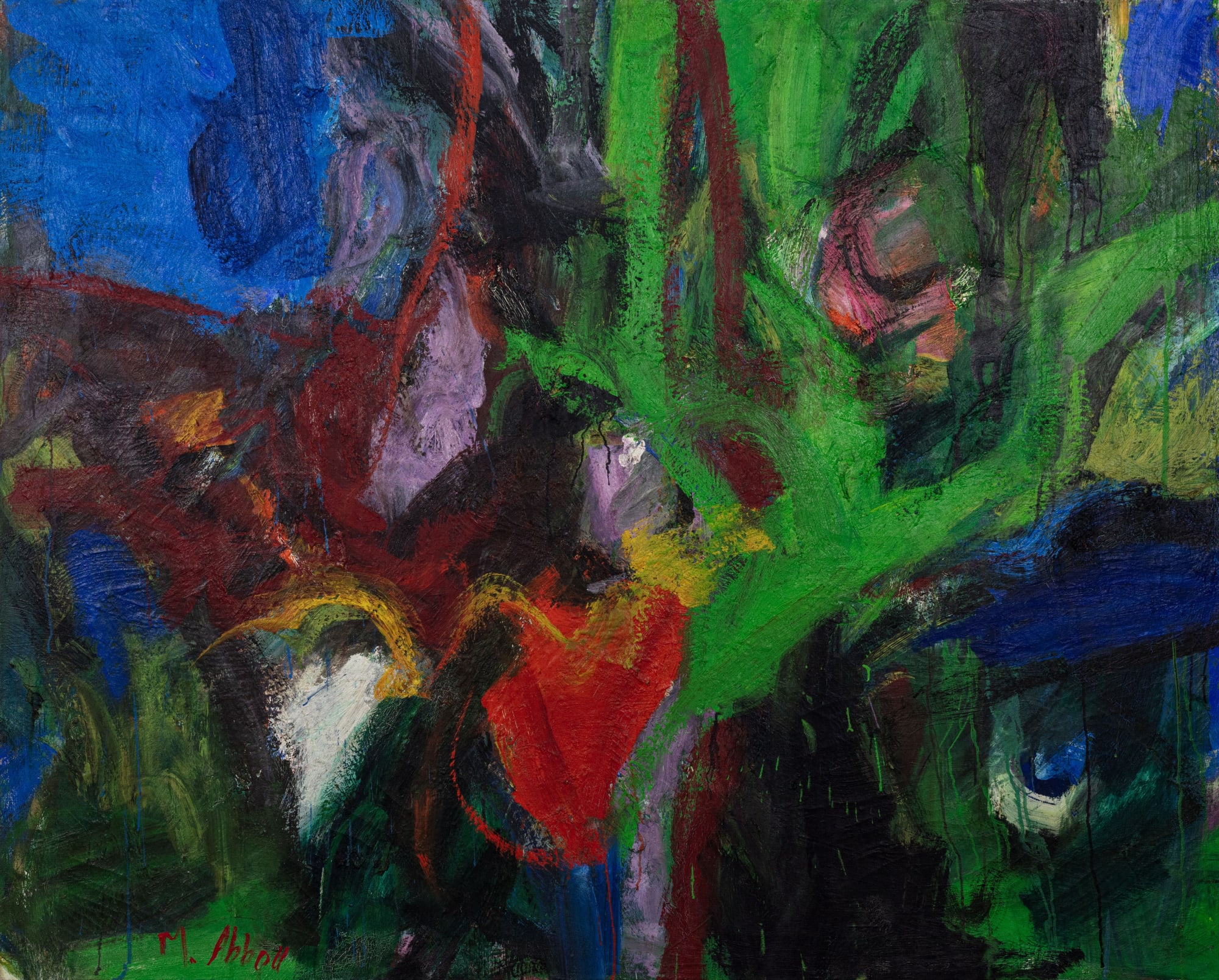 Mary Abbott (1921-2019) Green, 1956 Signed at lower left: M. Abbott; dated and inscribed with the title on verso: Green / '56 Oil on canvas 52½ x 65 inches 133.3 x 165.1 cm SOLD