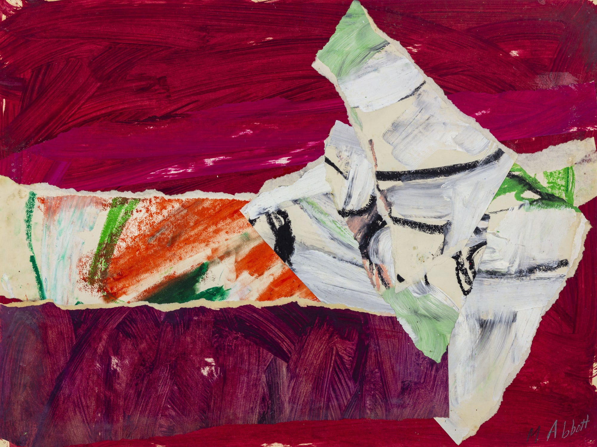 Mary Abbott (1921-2019) Untitled Signed at lower right: M. Abbott Oil collage on paper 18 x 24 inches 45.7 x 61 cm