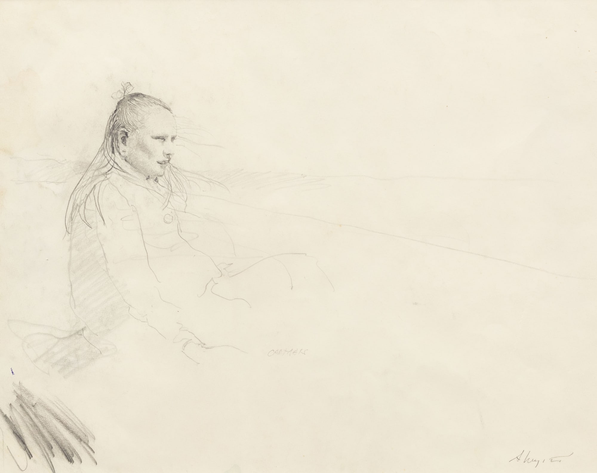 Andrew Wyeth (1917-2009) Her Daughter, 1971 Signed at lower right: A. Wyeth; inscribed at center: CARMEN Pencil on paper 10⅞ x 13&frac12; inches 27.6 x 34.3 cm &copy; Pacific Sun Trading Company