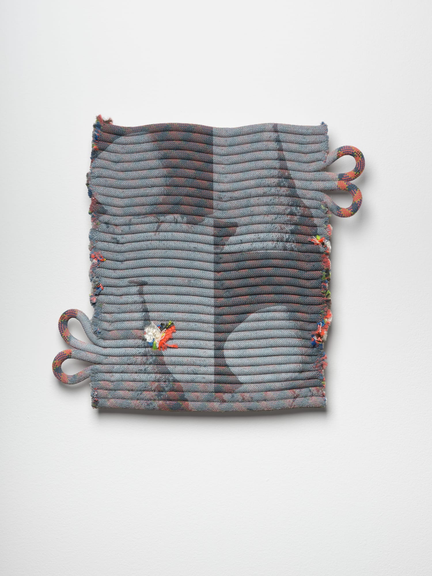 Cole Barash Sand Became the Earliest and Closest Friend of Water, 2025 Repurposed climbing rope, uv ink, wood panel 15 x 14¼ in. 38.10 x 36.20 cm