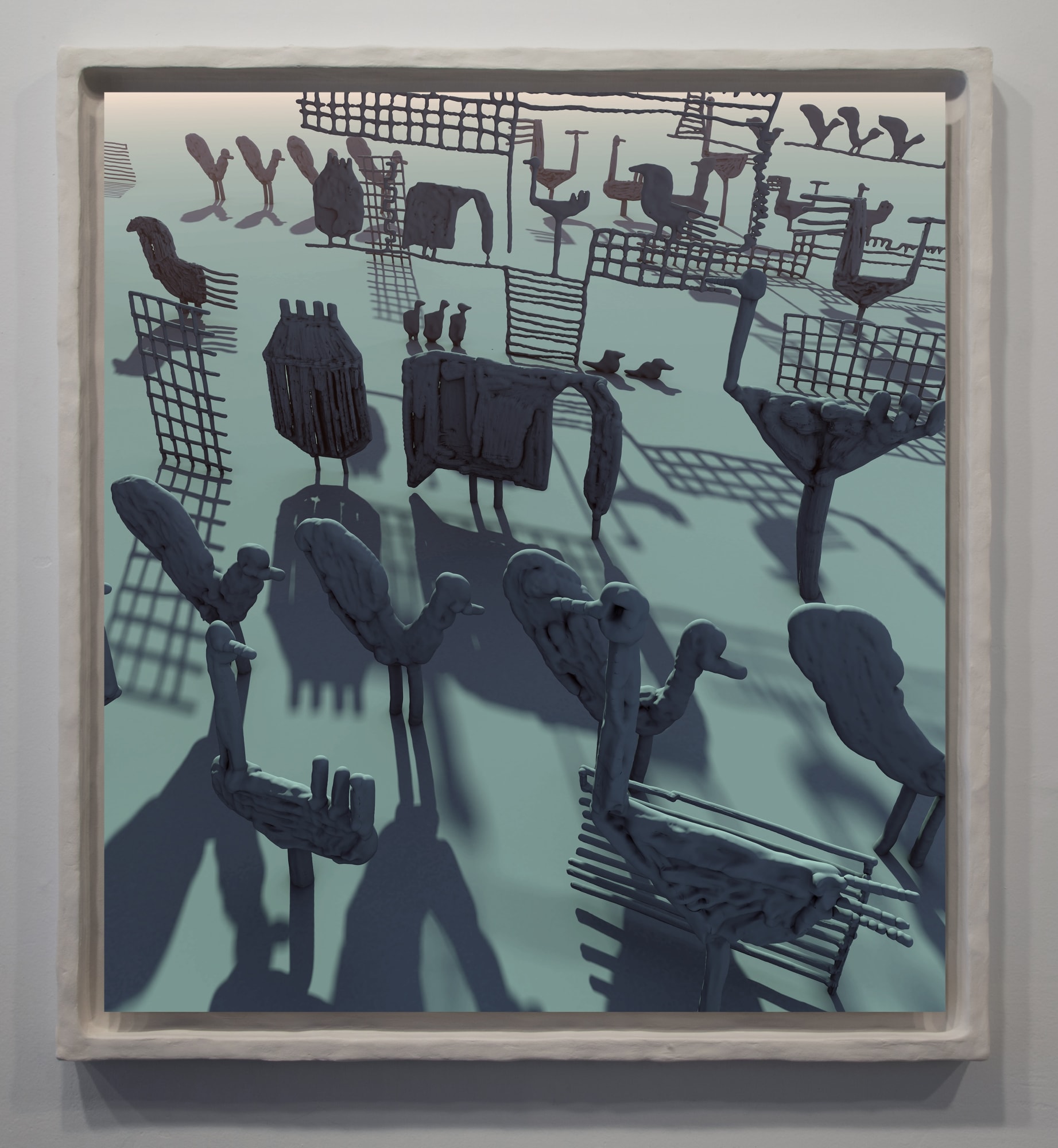 Jonathan Ehrenberg, Stele 2, 2020 Dye sublimation print on aluminum with artist's clay frame, ed 1 of 3, 24 x 22 in