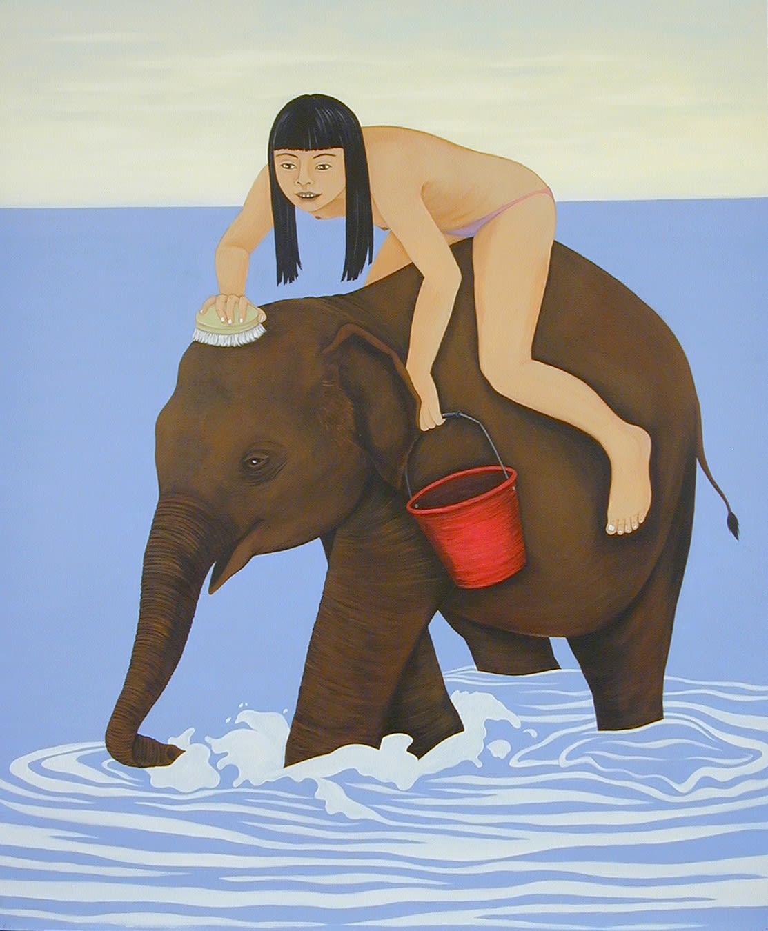 Girl Washing Elephant, 2006 acrylic on paper 62 x 52 inches