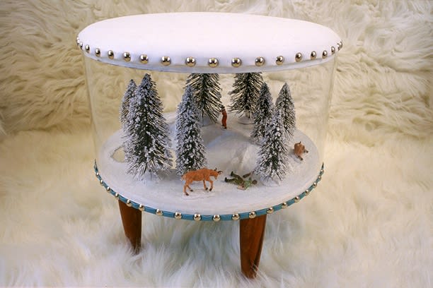 Alexa Horochowski Winter Wonderland series (ice fishing)), 2001 Ottoman, mixed-media 16 x 16 x 16 inches.