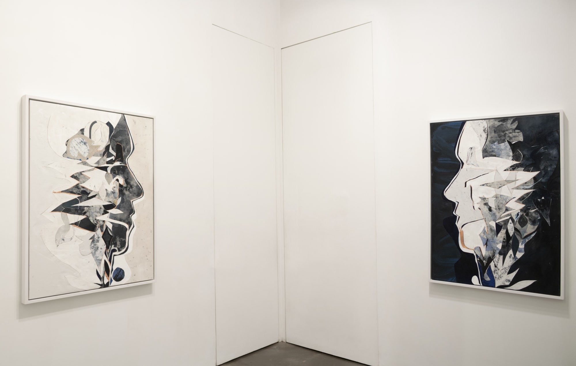  Installation view of two large Ryan Wallace paintings hanging on the walls at Susan Inglett Gallery