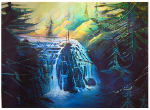 Rendering of an alpine waterfall