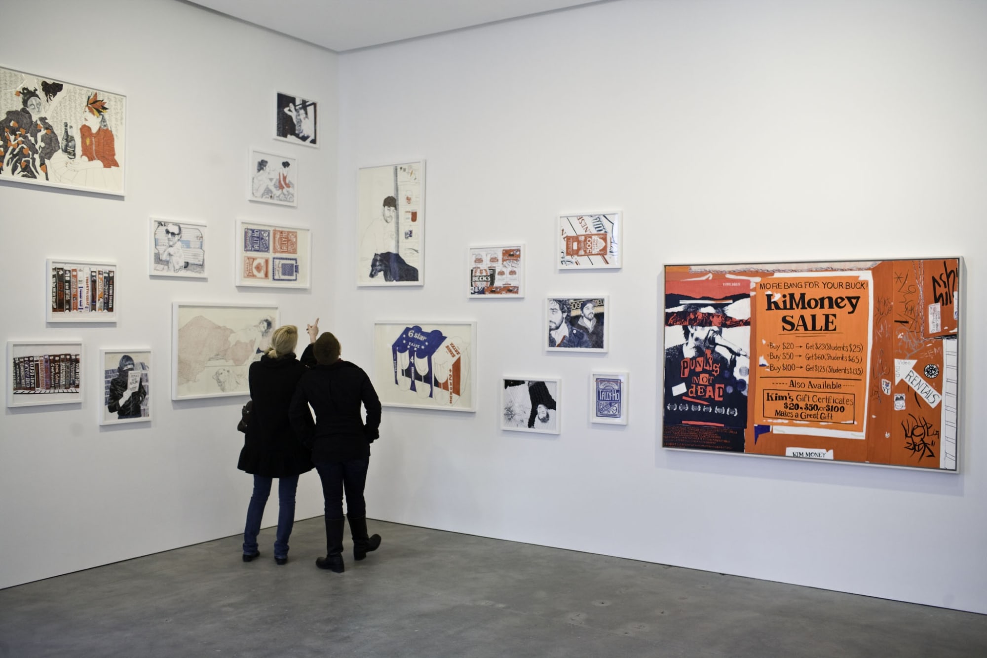 Installation view of Susan Inglett Gallery with small works by Hope Gangloff hanging on the walls