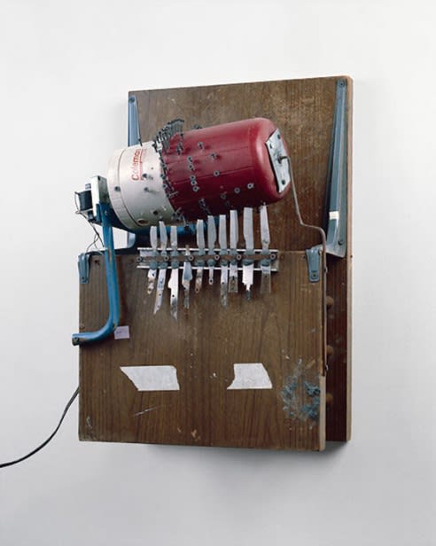 Sculpture created from wood and detritus 