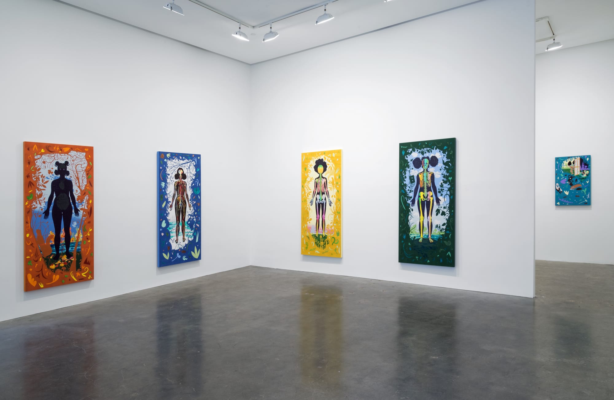 Installation view of five William Villalongo paintings at Susan Inglett Gallery