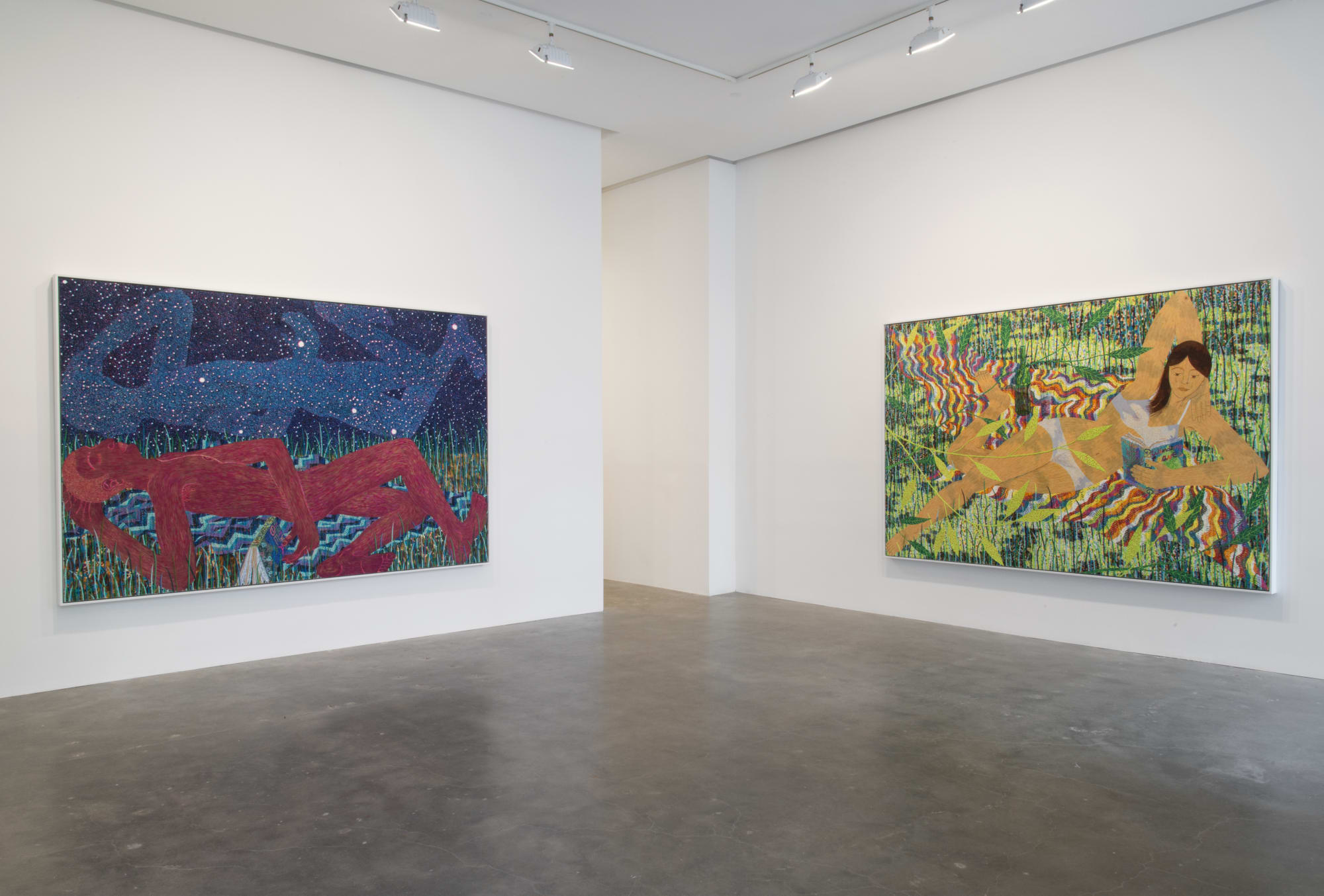 Installation view of two Benjamin Degen paintings exhibited at Susan Inglett Gallery