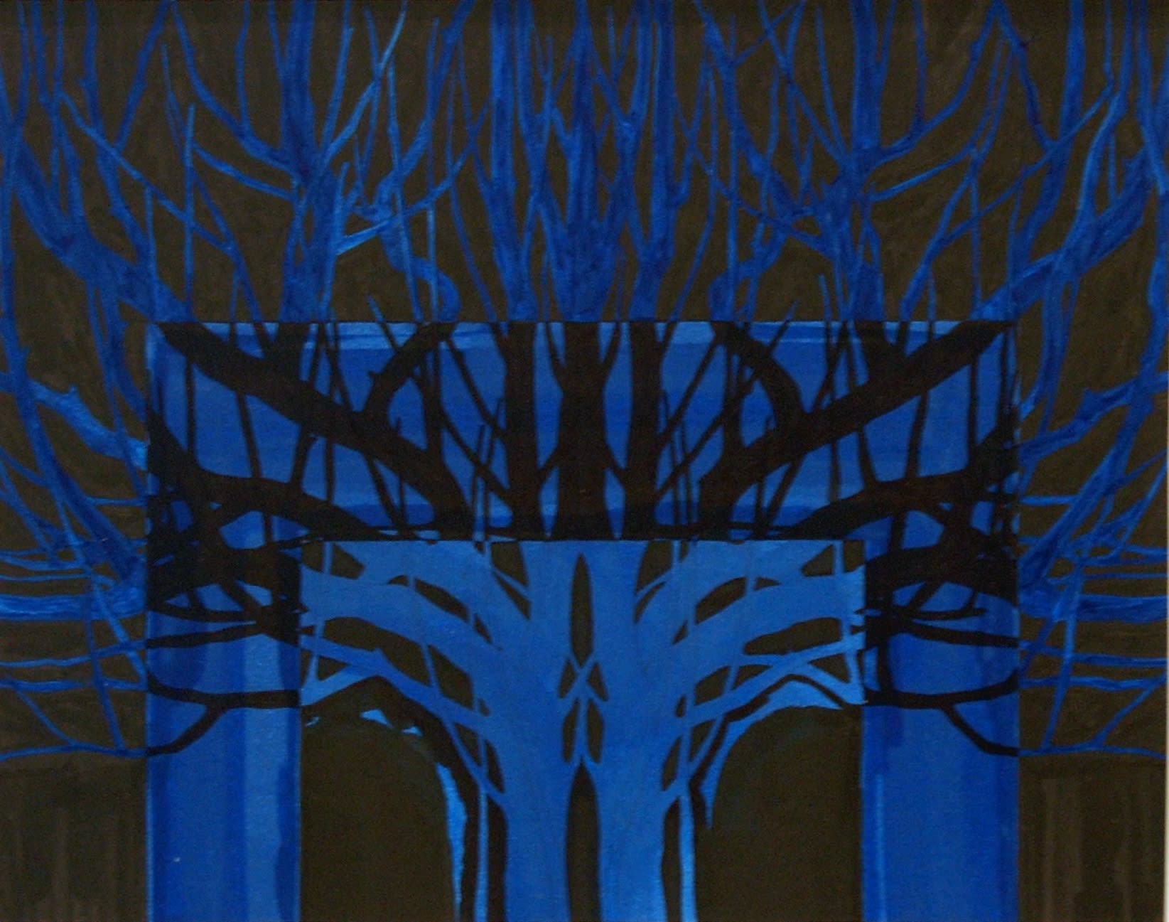 Blue and black slightly abstracted painted tree