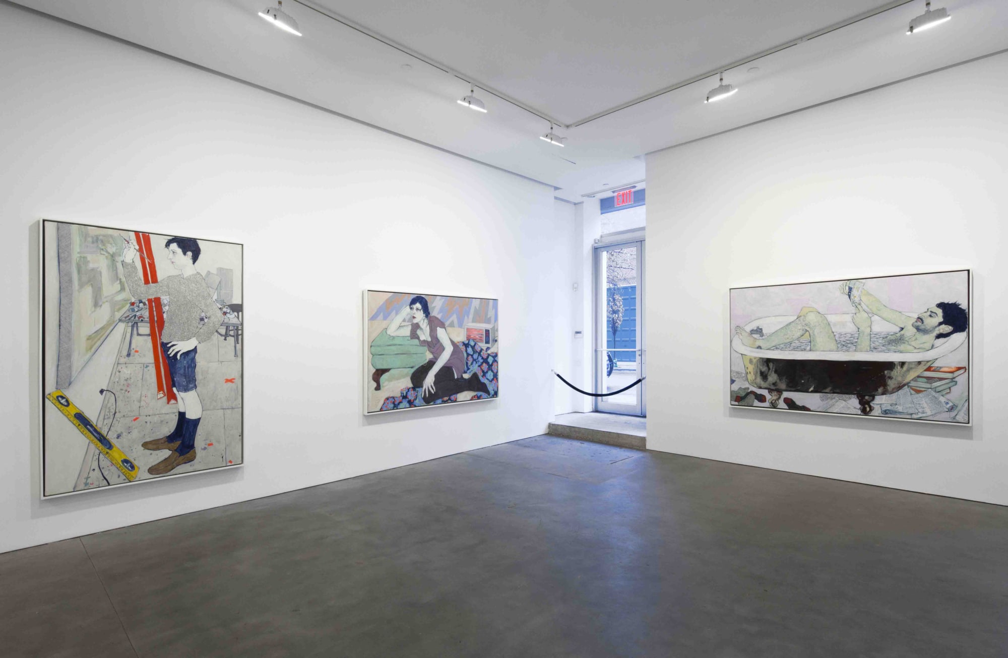 Installation view of three paintings at Hope Gangloff exhibition at Susan Inglett Gallery